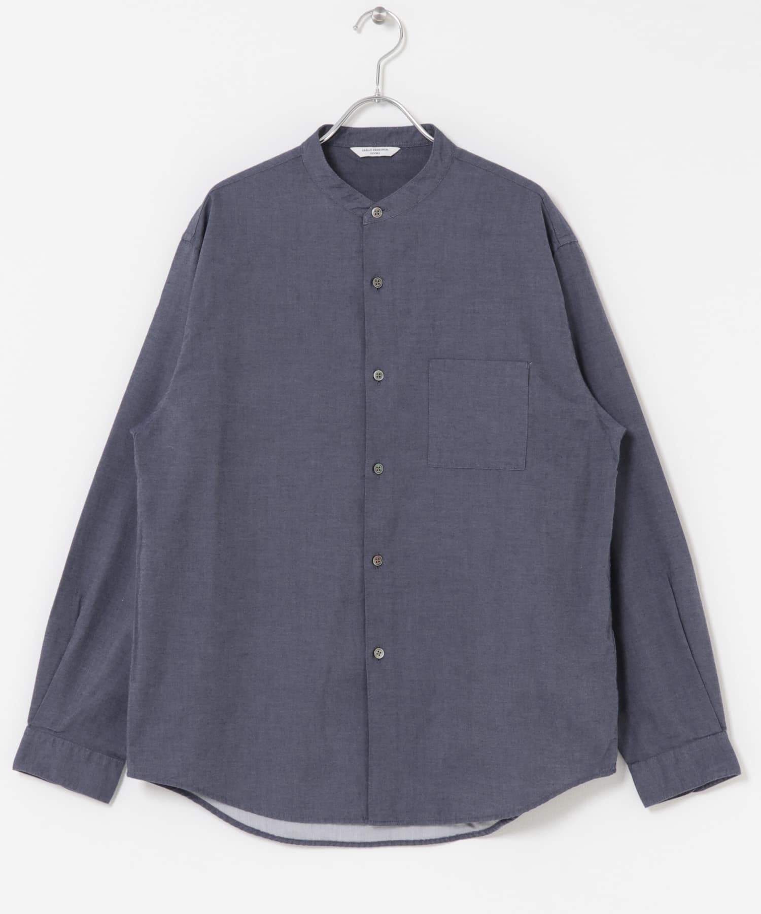 ピーチ起毛 バンドカラー ロングスリーブシャツ NAVY M