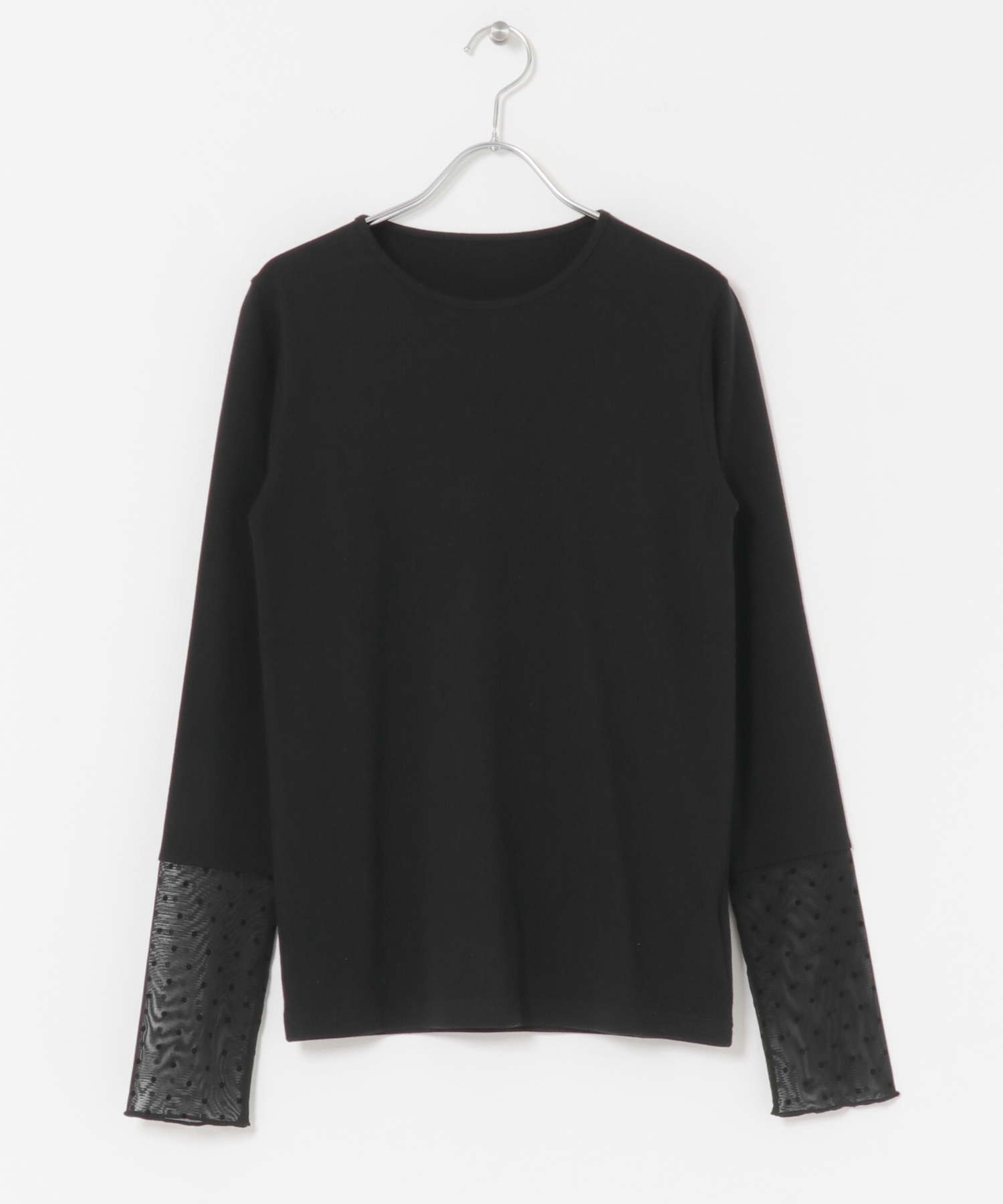 袖ドット柄切替ロングTシャツ BLACK M