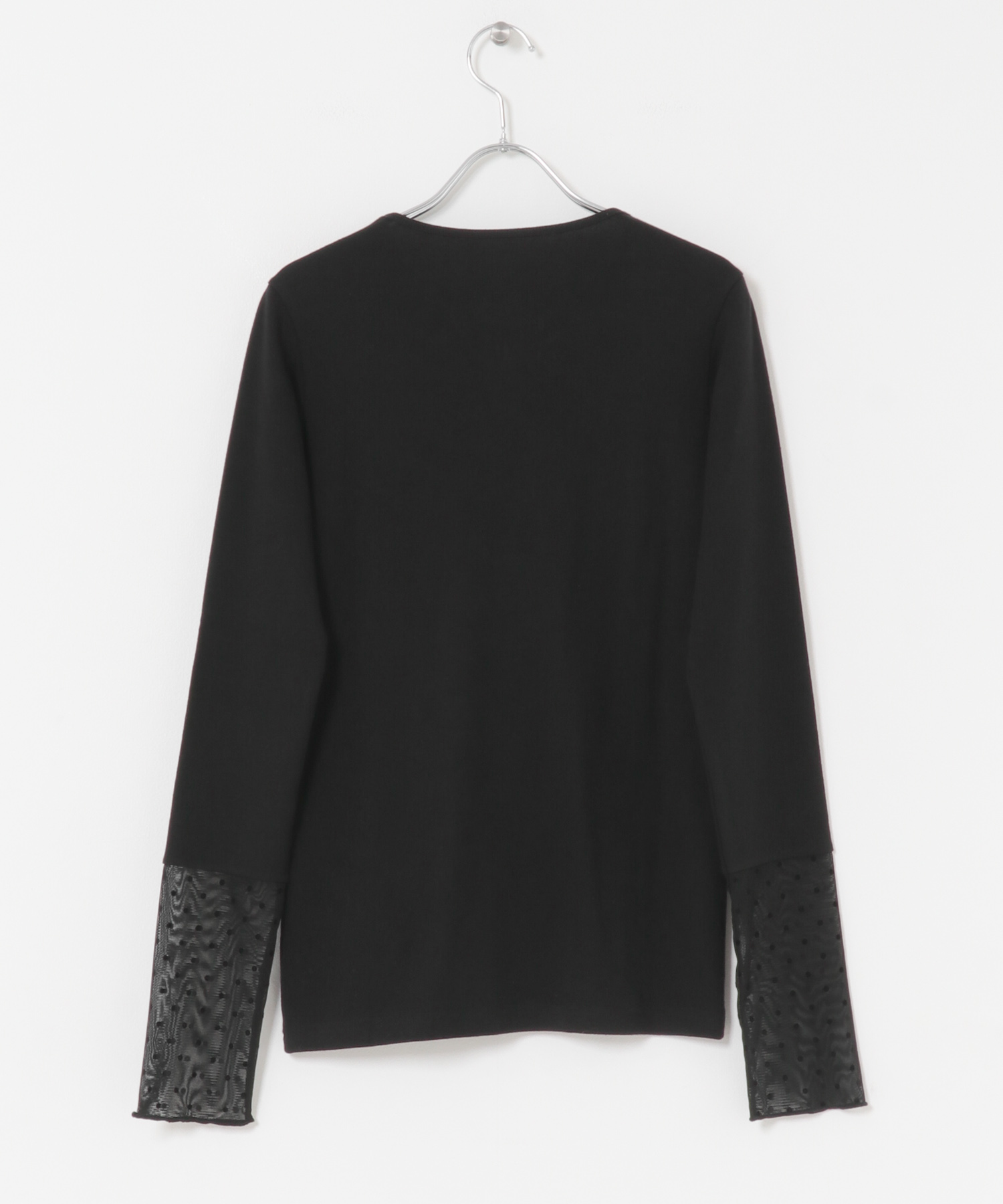 袖ドット柄切替ロングTシャツ BLACK M