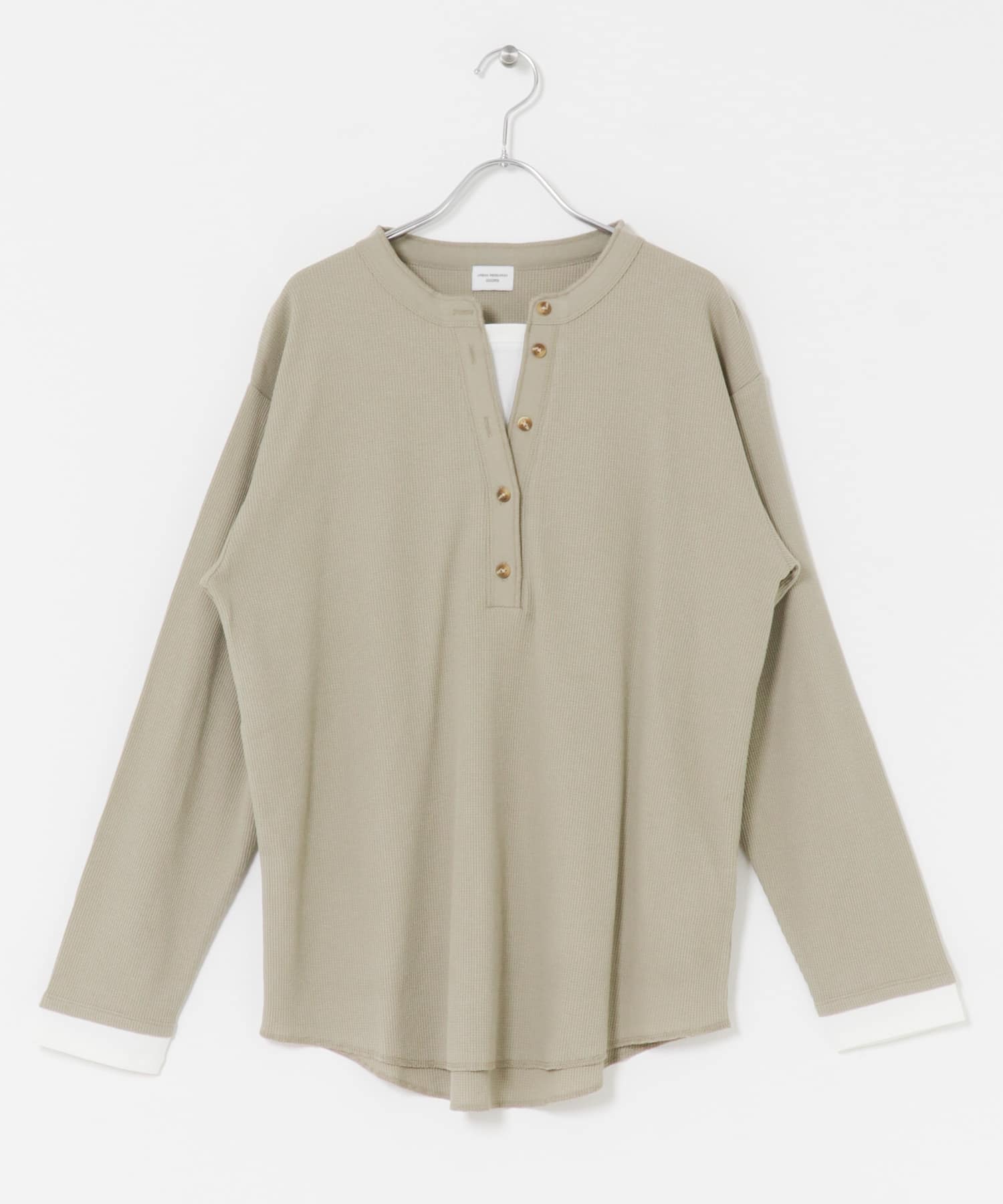 レイヤード風ワッフルヘンリープルオーバー(M GREIGE): トップス