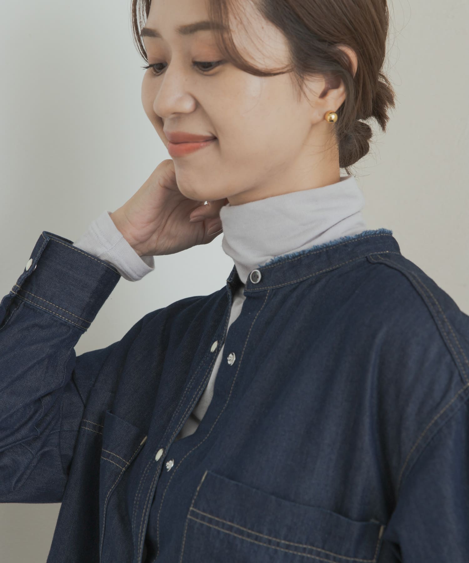 カシミヤシルク混タートルネックカットソー L.GRAY M