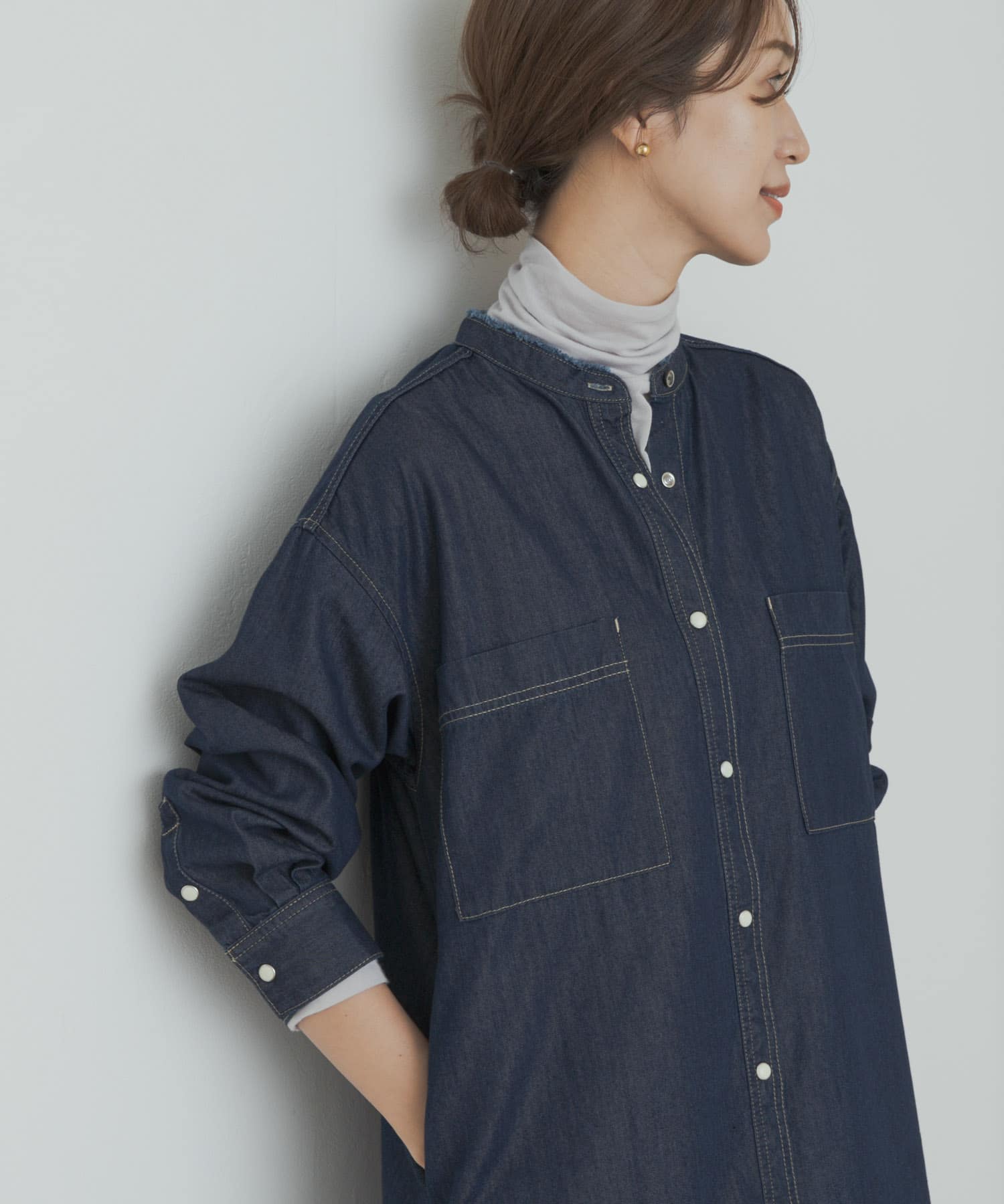 カシミヤシルク混タートルネックカットソー L.GRAY M