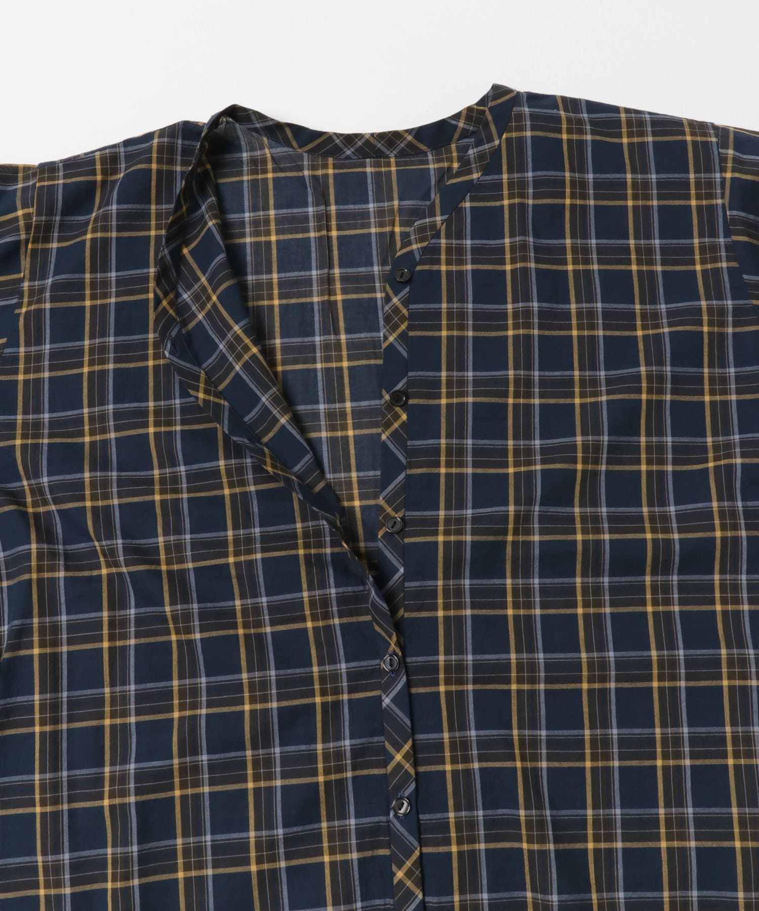 チェックフレアブラウス NAVY M