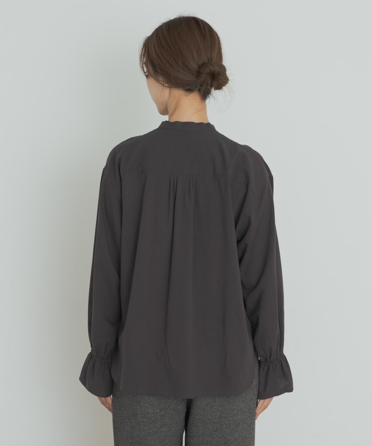コットンレーヨンリボンブラウス CHARCOAL M