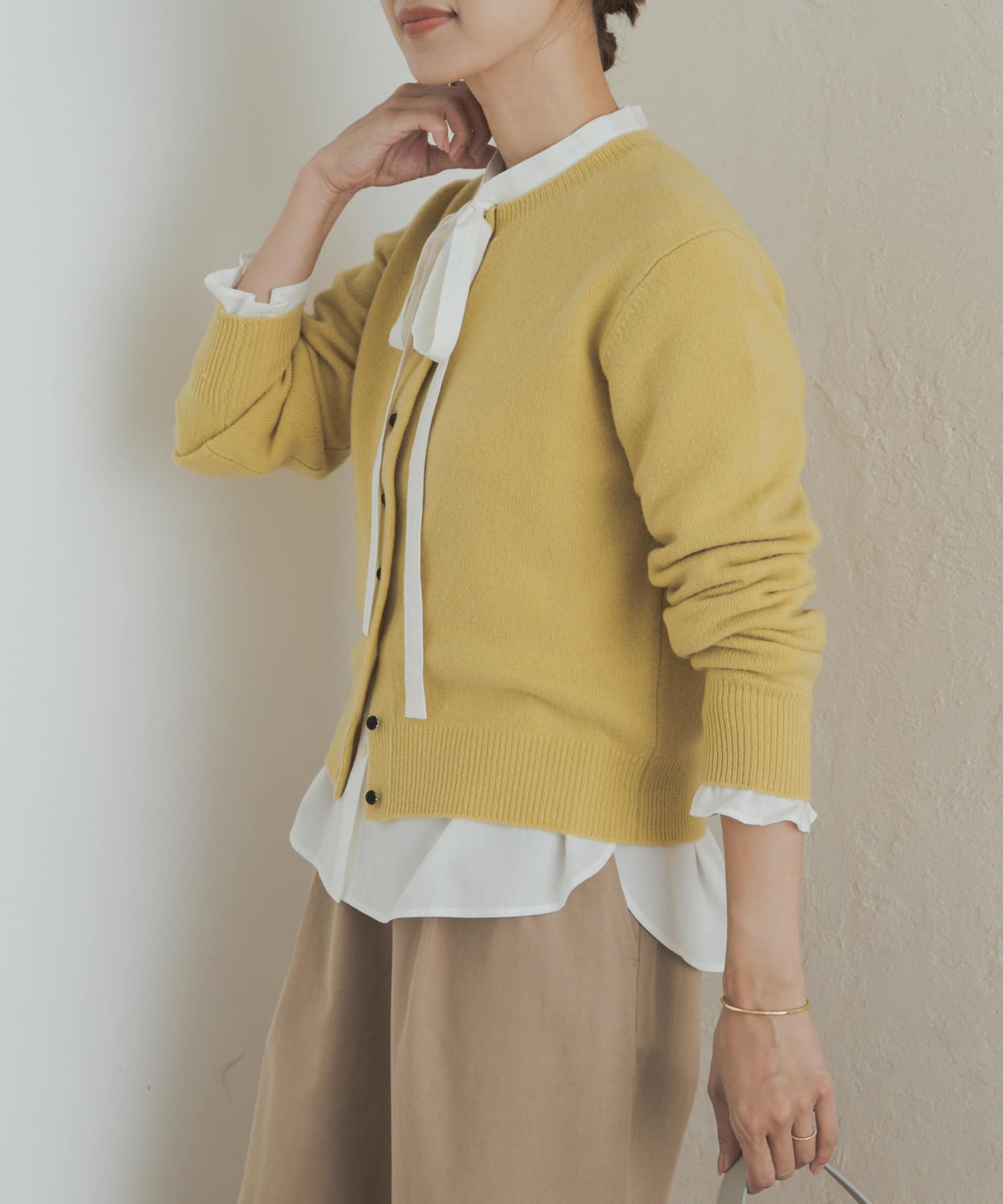 コットンレーヨンリボンブラウス OFF M