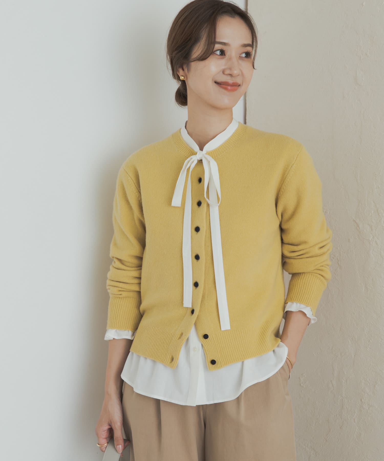 コットンレーヨンリボンブラウス OFF M