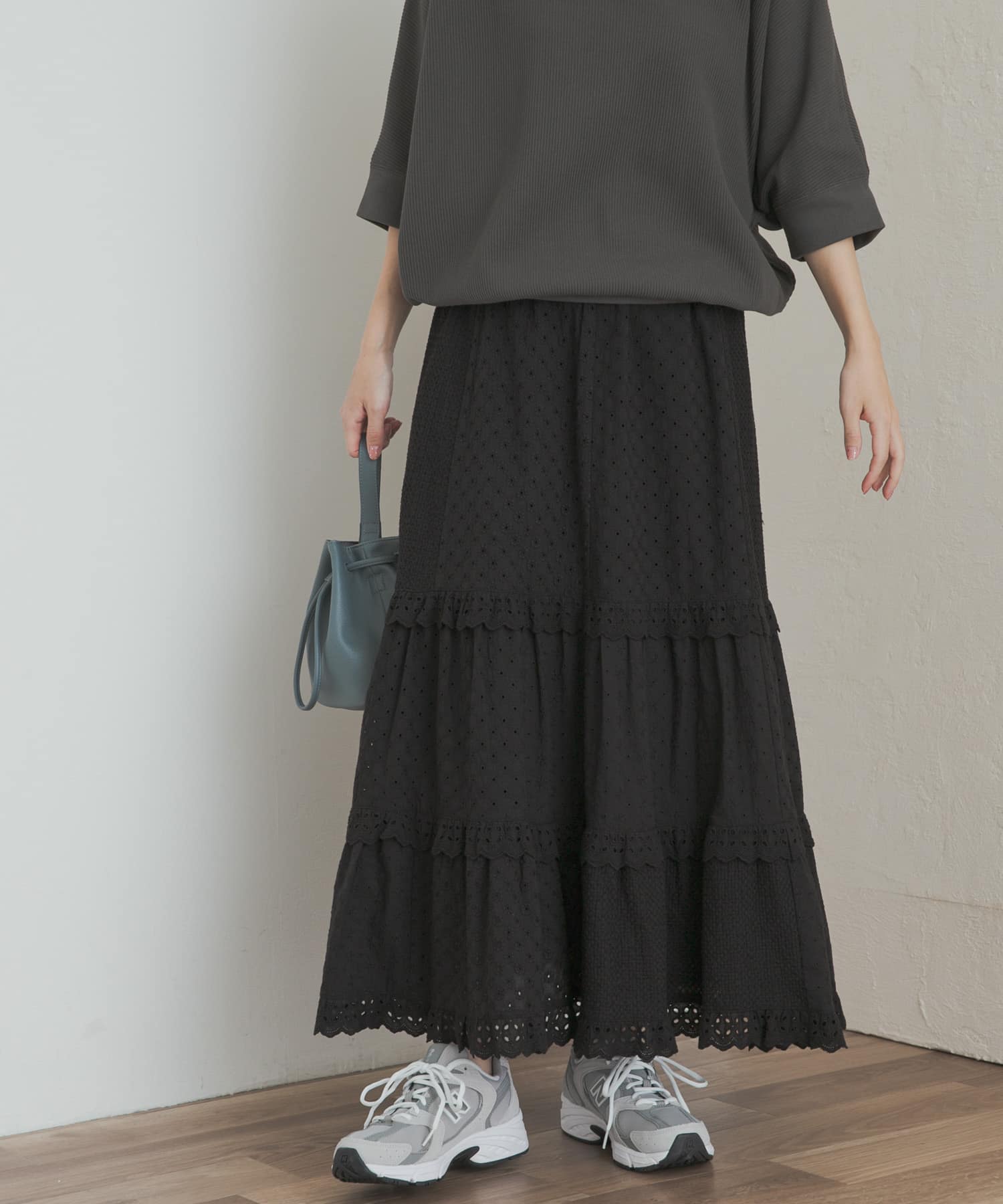 レースティアードスカート BLACK M