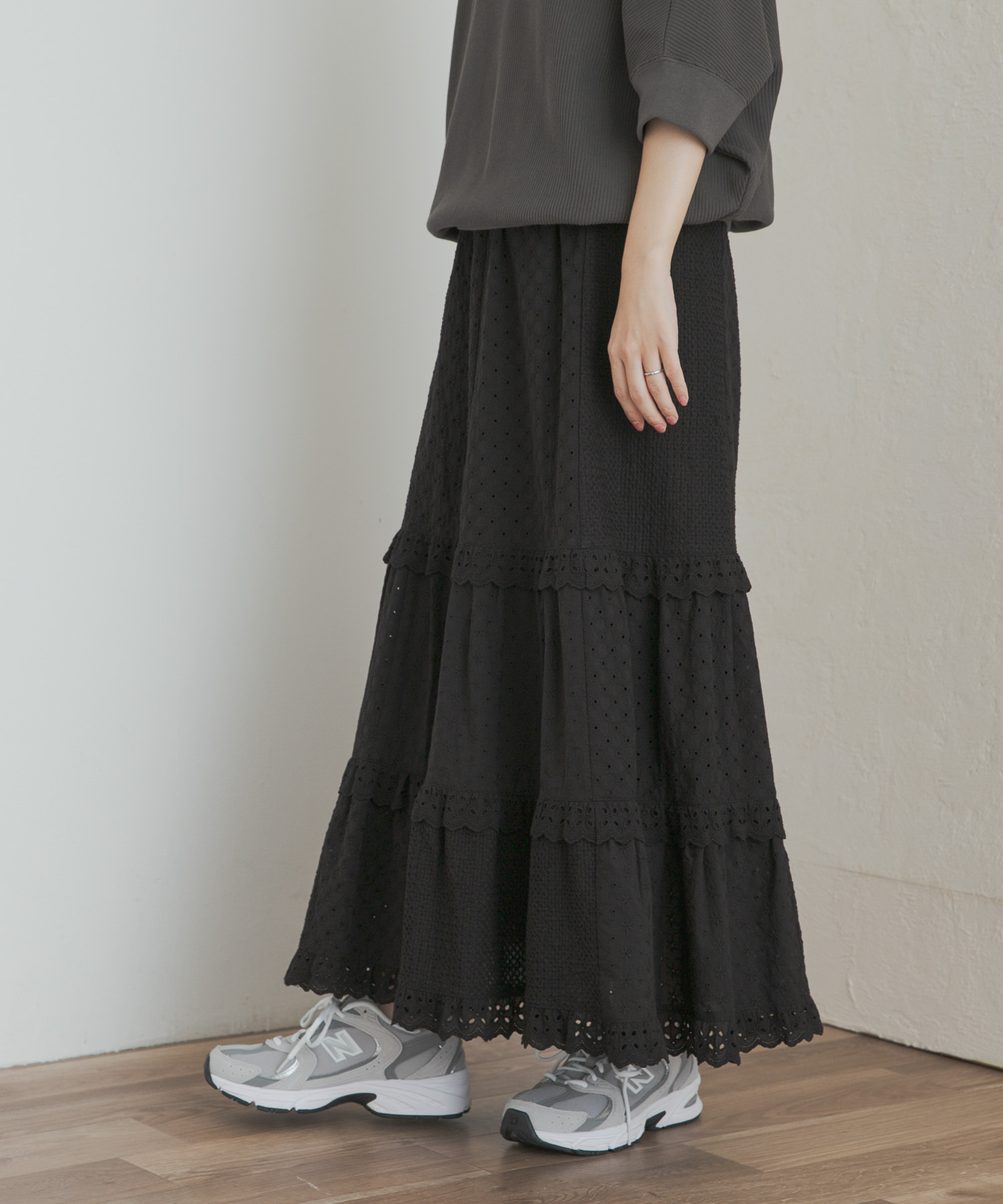 レースティアードスカート BLACK M