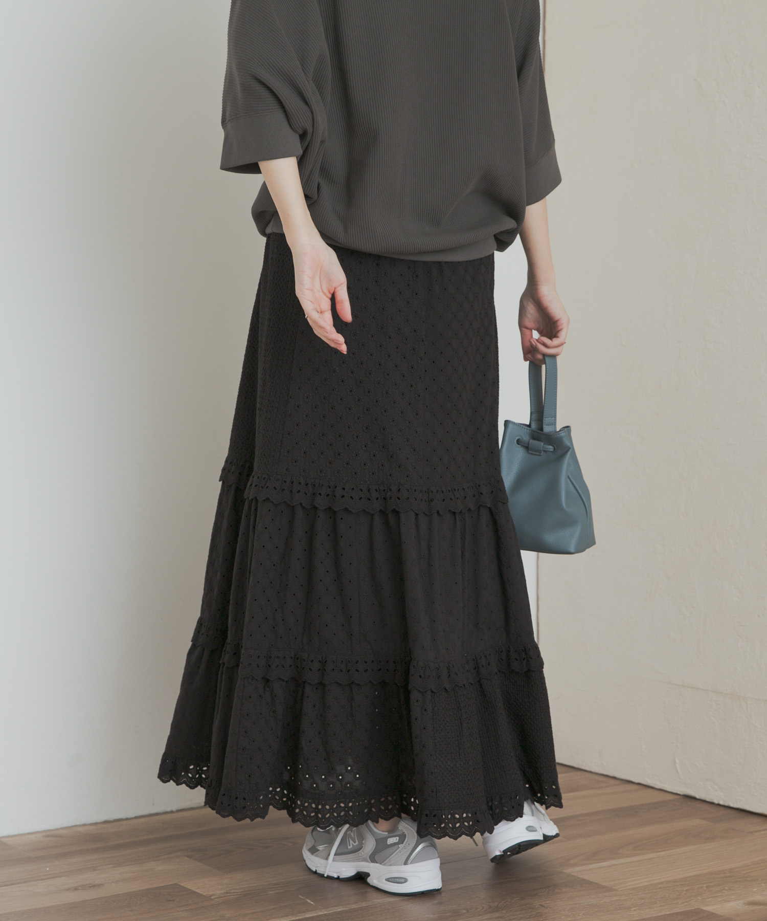 レースティアードスカート BLACK M