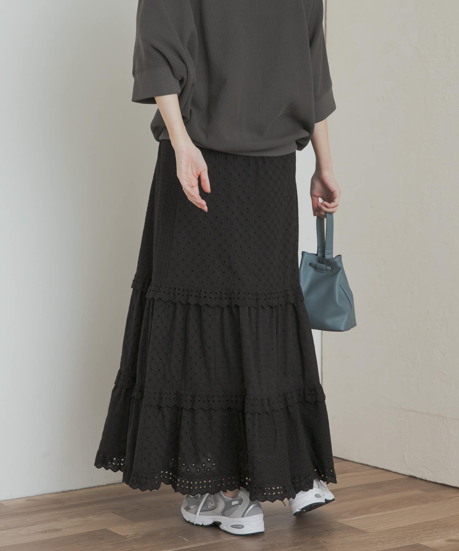 レースティアードスカート BLACK M