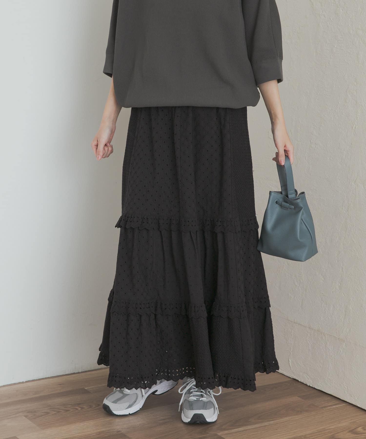 レースティアードスカート BLACK M