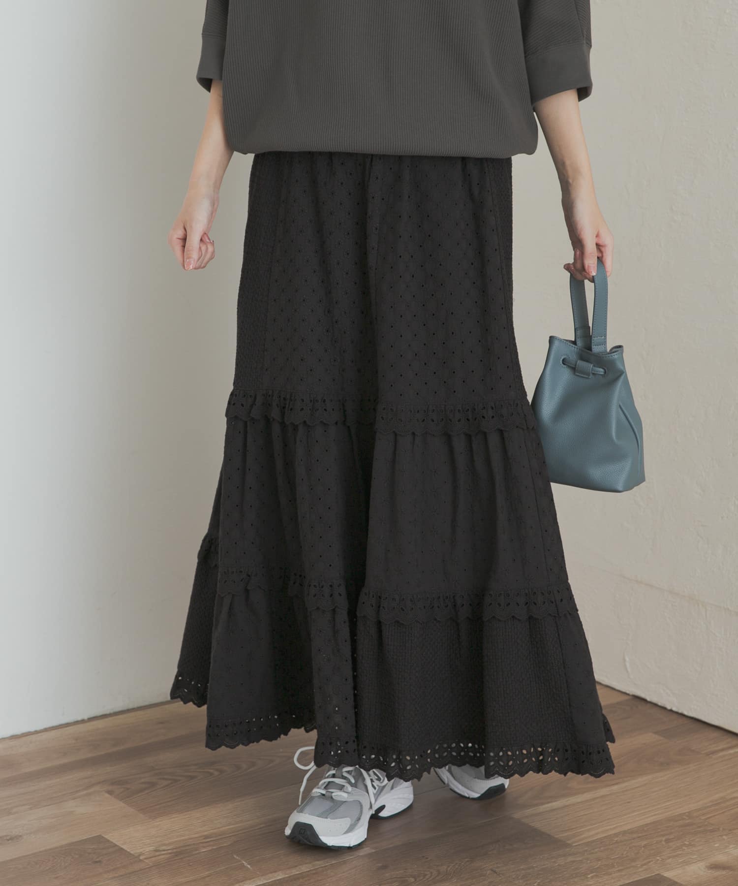 レースティアードスカート BLACK M