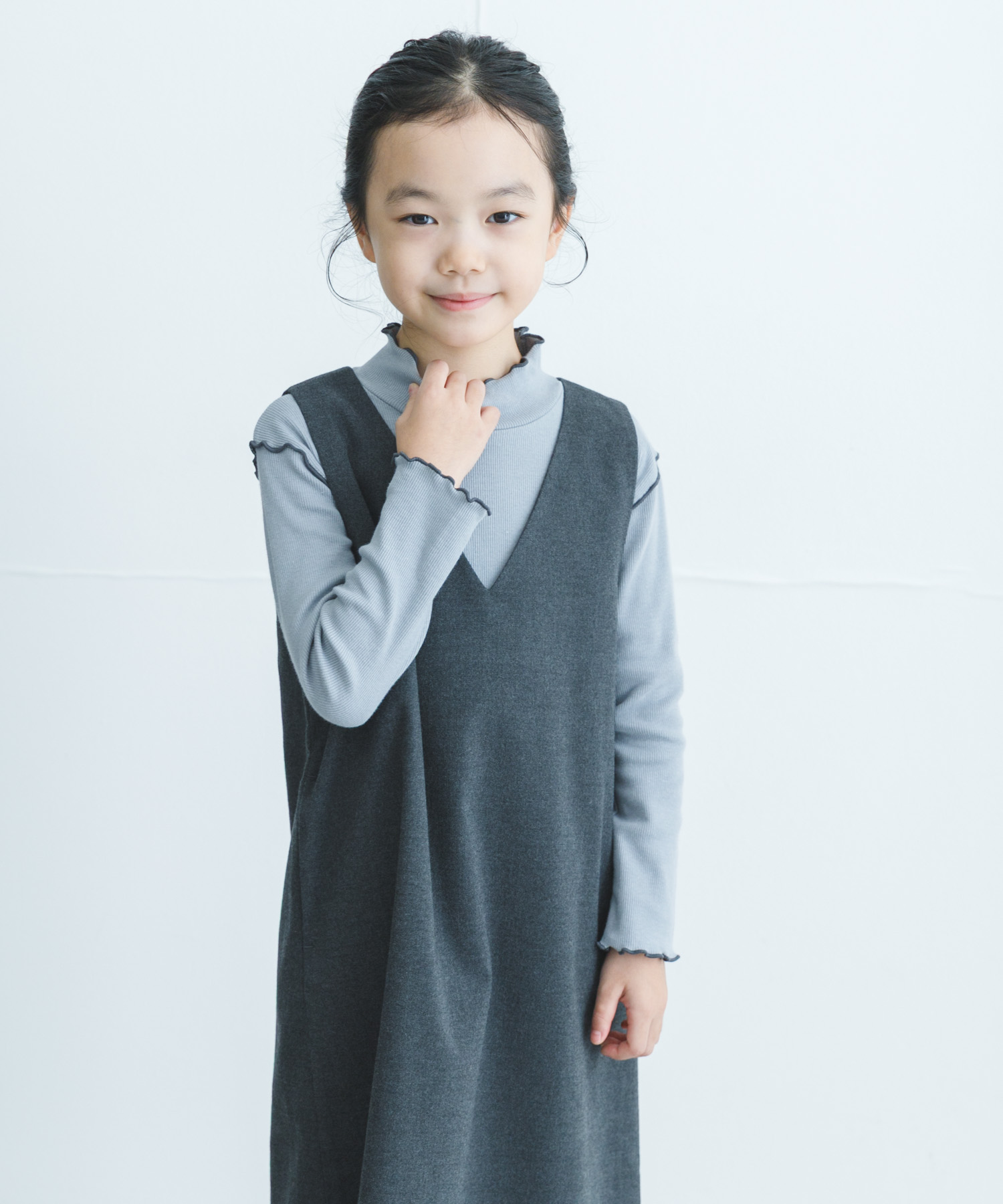 『WEB/一部店舗限定サイズ』メローフリルリブハイネックTシャツ(KIDS)
