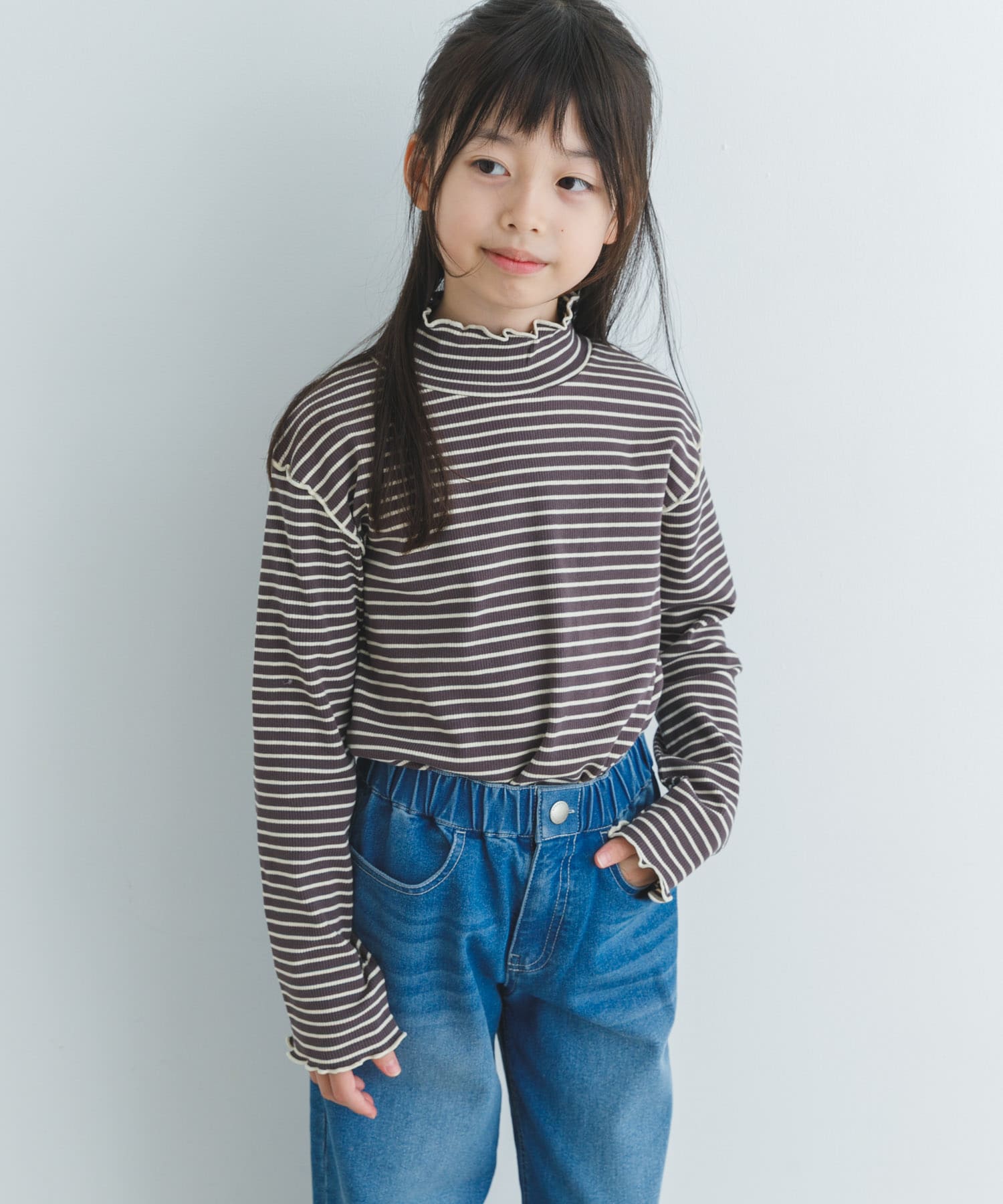 『WEB/一部店舗限定サイズ』ボーダーフリルリブハイネック(KIDS)