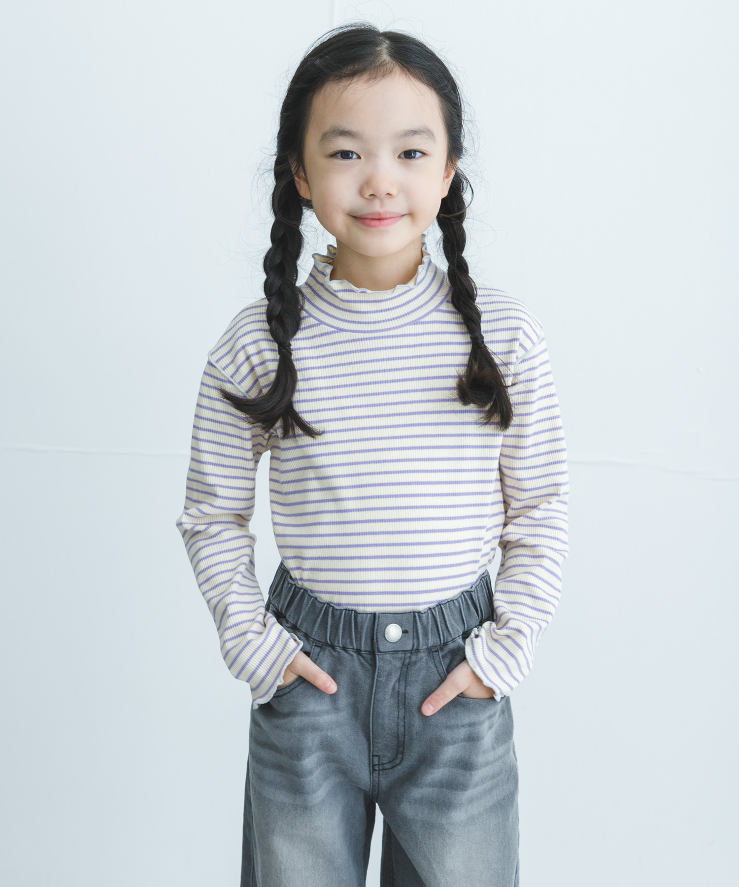 『WEB/一部店舗限定サイズ』ボーダーフリルリブハイネック(KIDS)