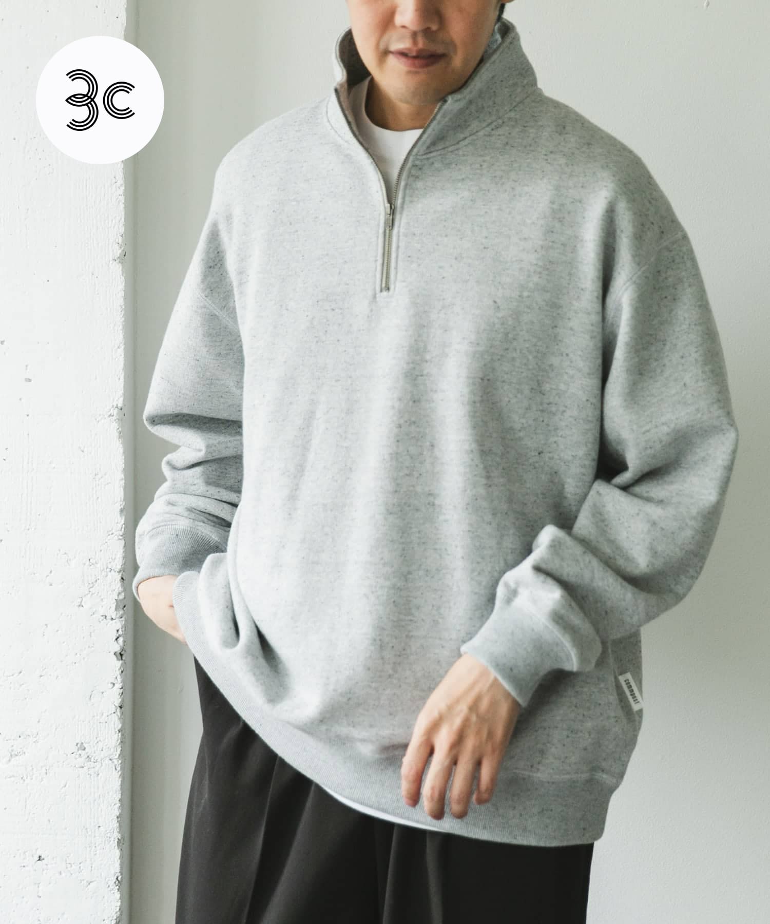 commpost 反毛裏毛ハーフジップスウェット(M TOP GRAY): トップス