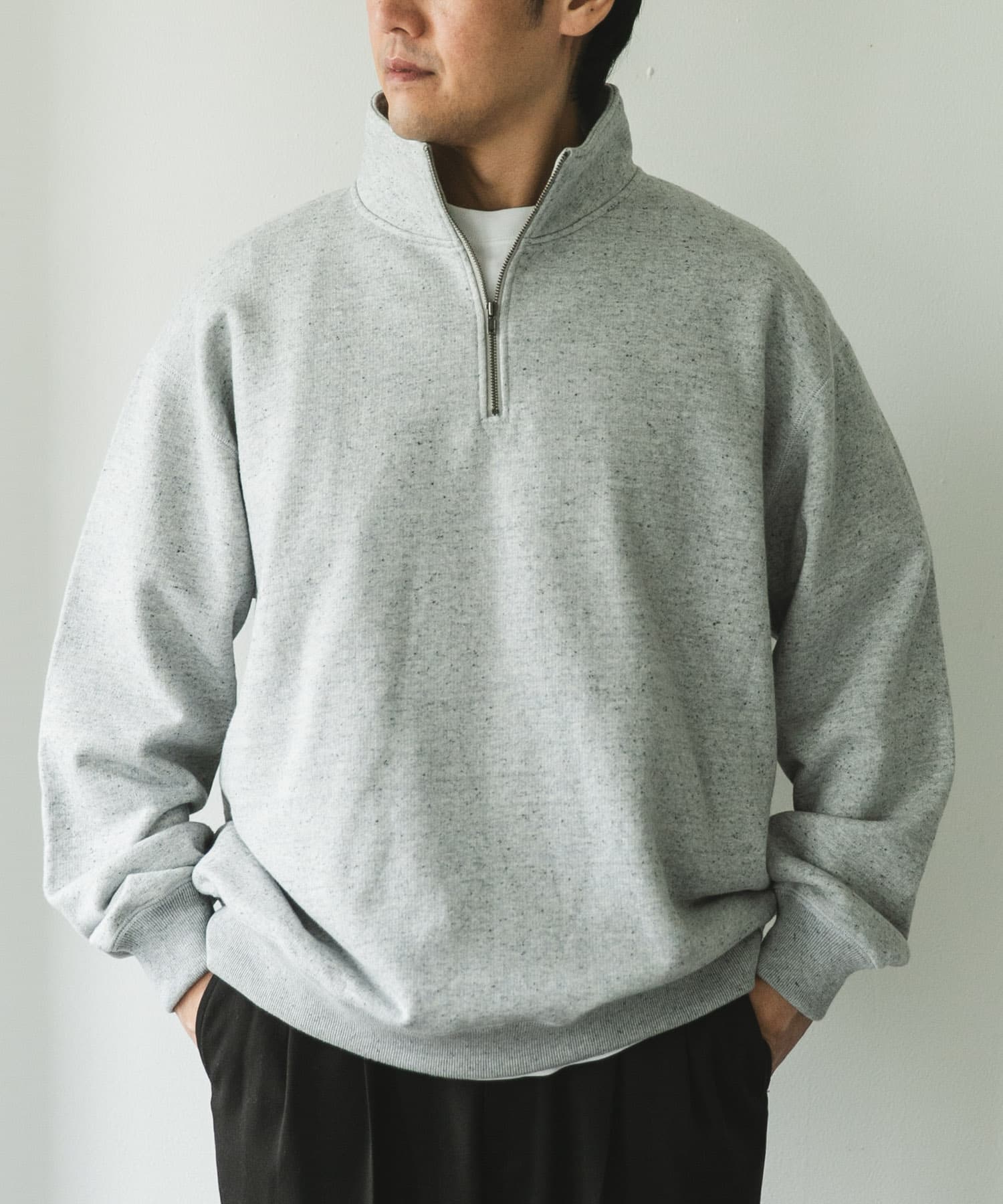 commpost 反毛裏毛ハーフジップスウェット(M TOP GRAY): トップス