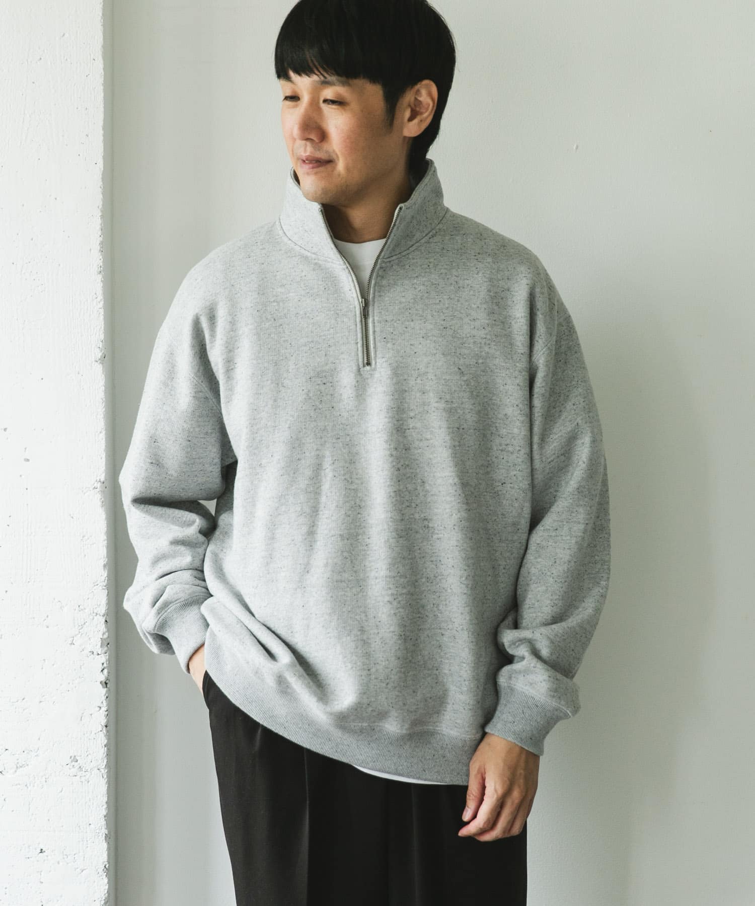 commpost 反毛裏毛ハーフジップスウェット(M TOP GRAY): トップス