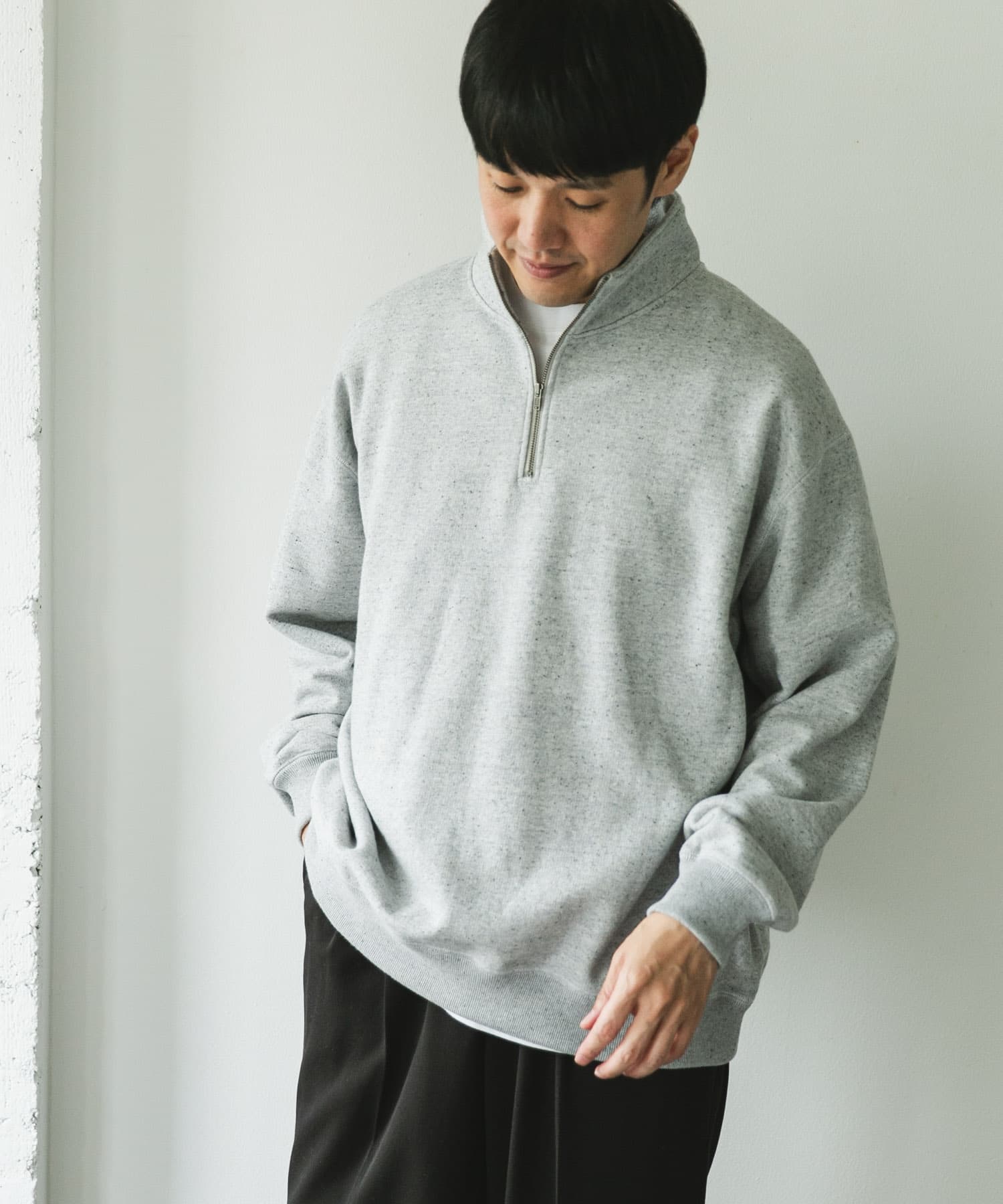 commpost 反毛裏毛ハーフジップスウェット(M TOP GRAY): トップス