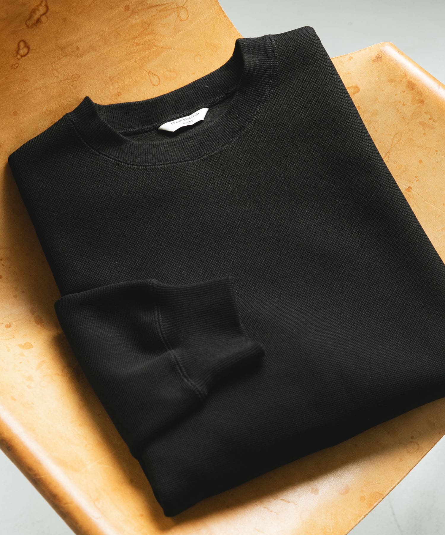 ワッフルフリースクルーネックプルオーバー BLACK M