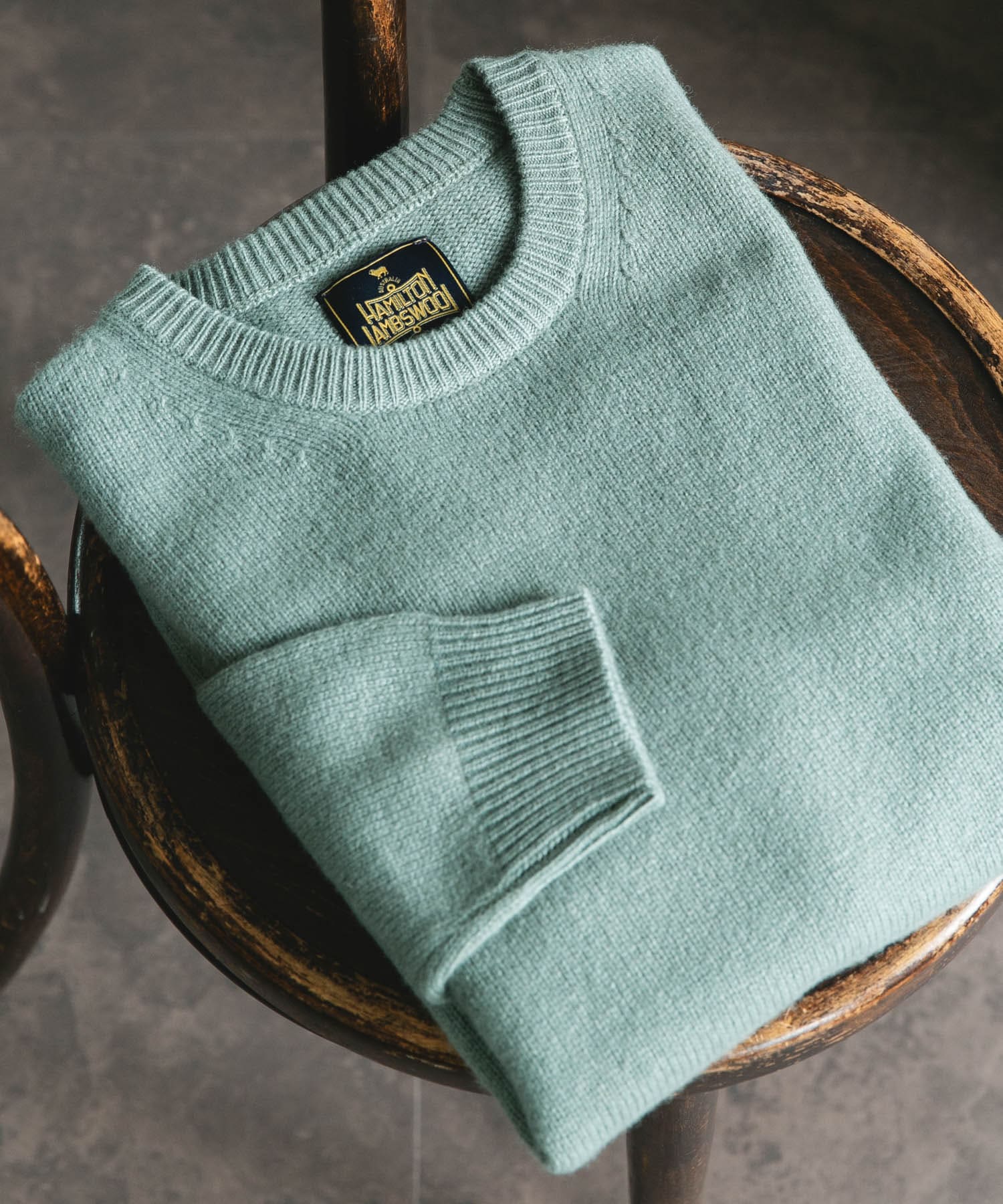 ハミルトンウールクルーネックニット SAGE GREEN M