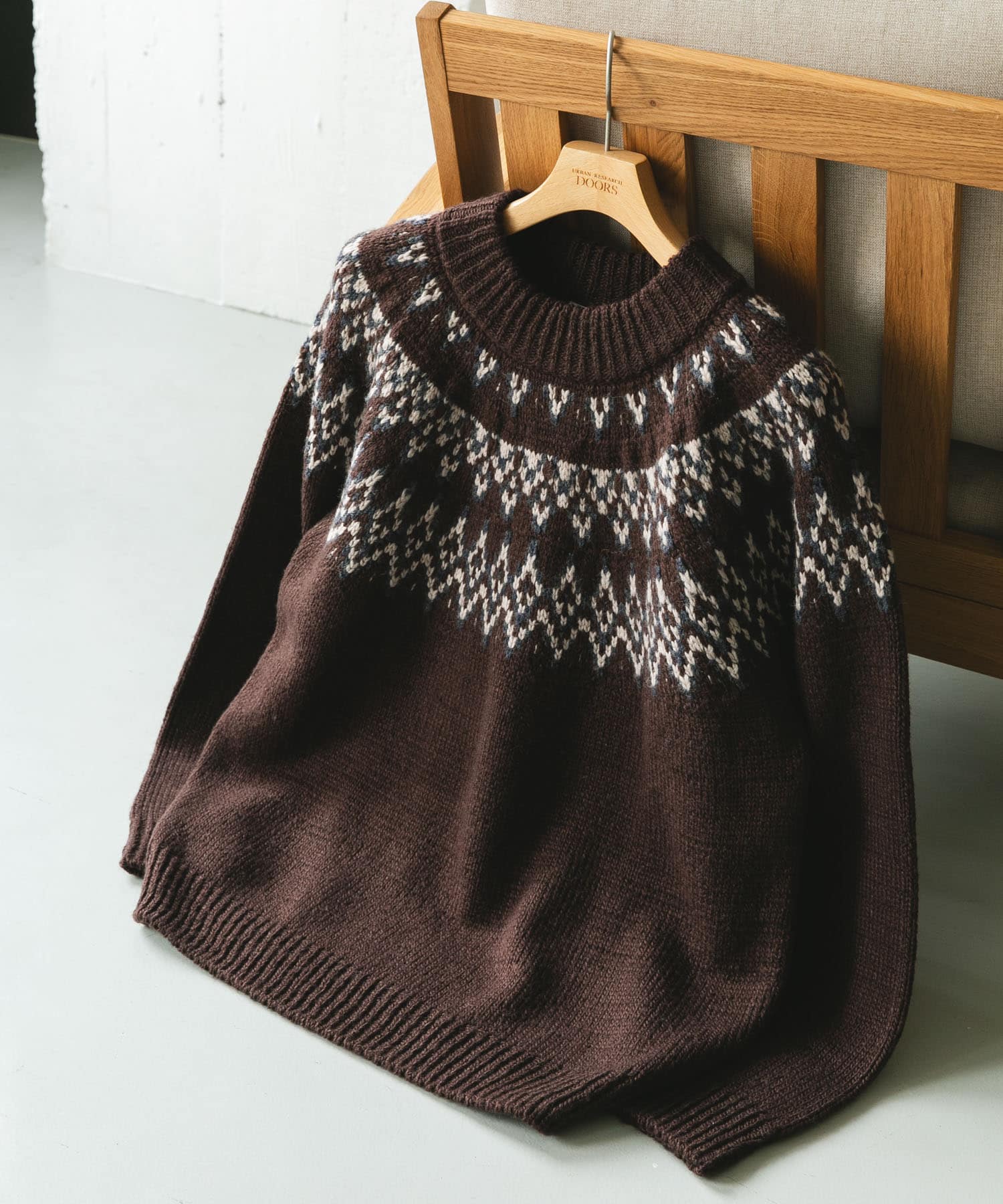 求心柄モックネックニット BROWN M