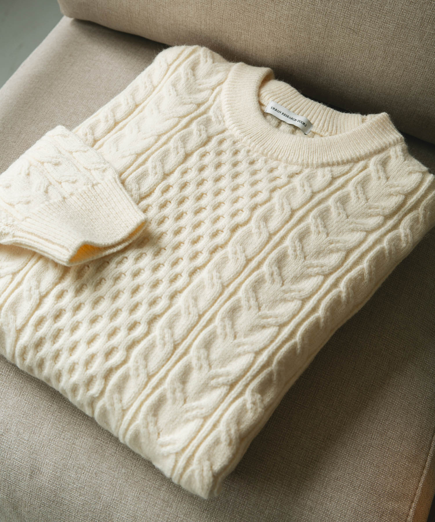 アランニットクルーネックプルオーバー WHITE L