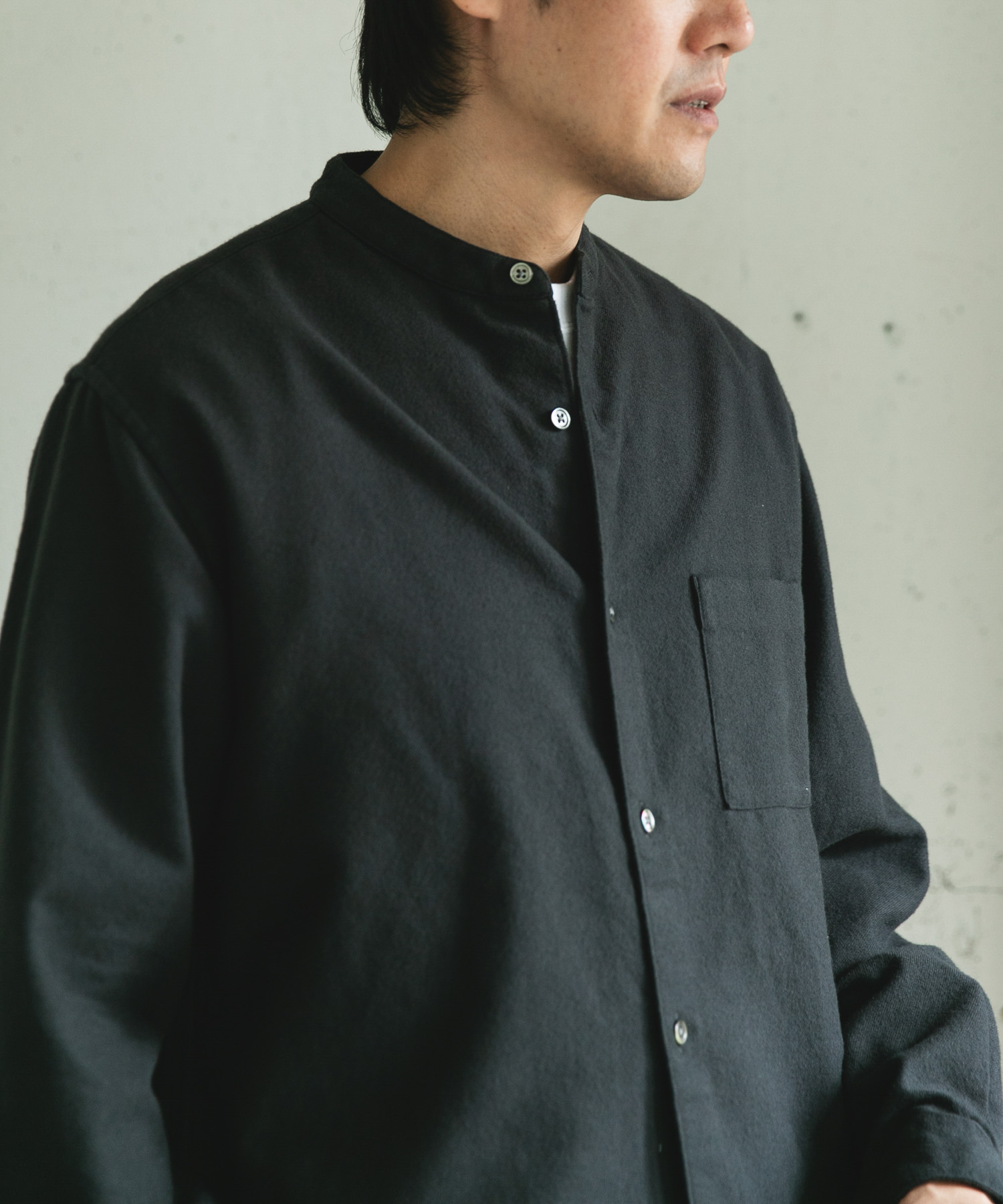両面起毛ネルバンドカラーシャツ CHARCOAL M