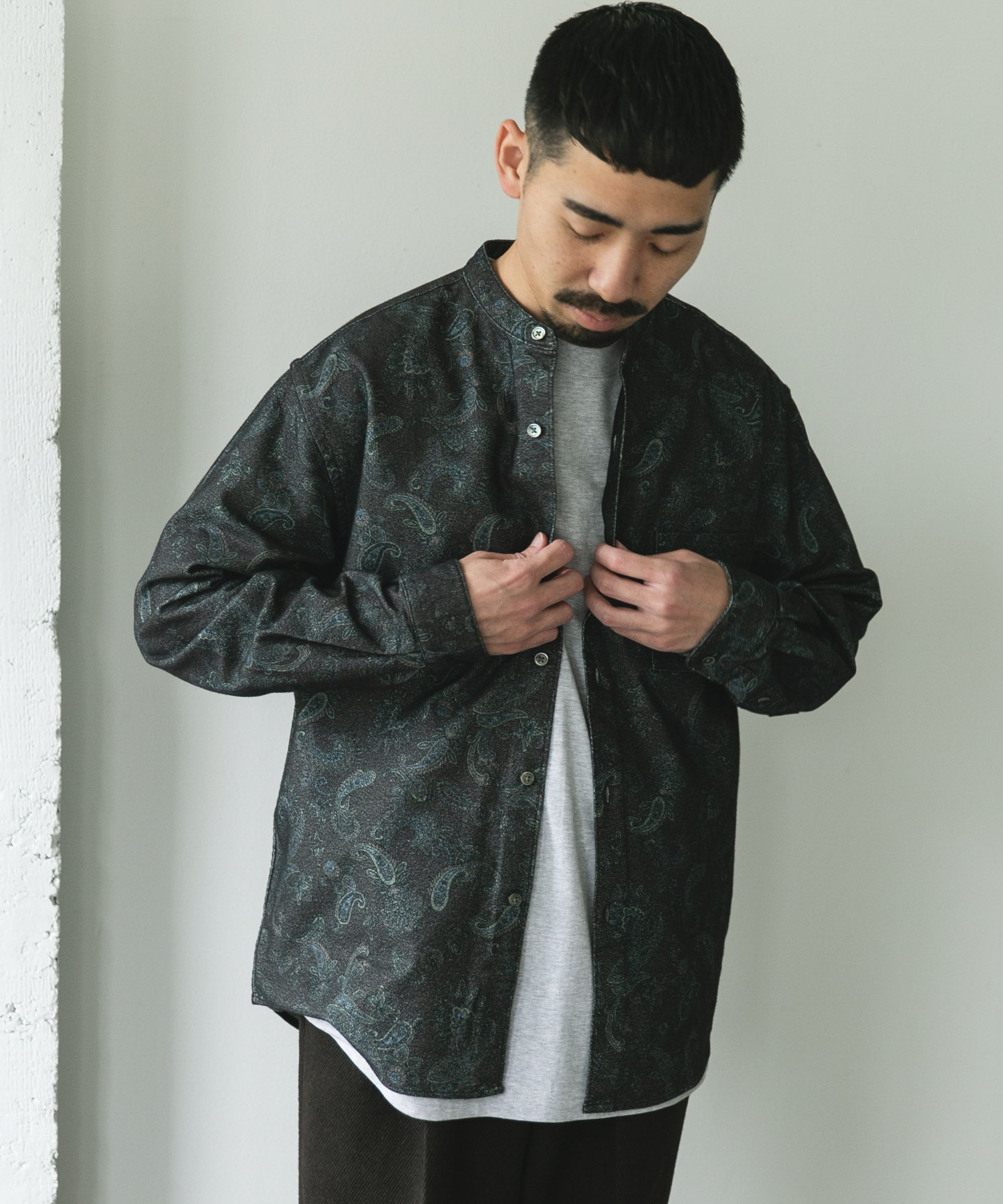 両面起毛ネルバンドカラーシャツ PAISLEY M