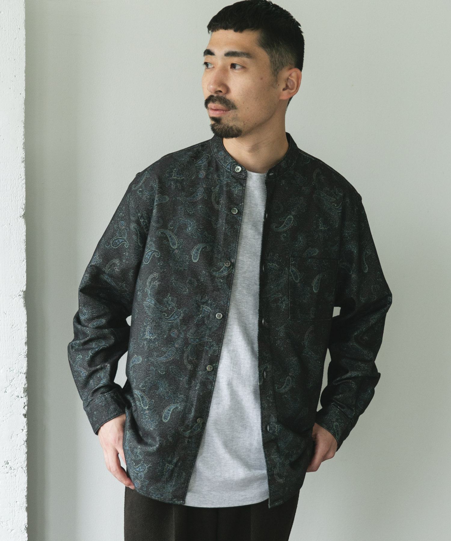 両面起毛ネルバンドカラーシャツ PAISLEY M