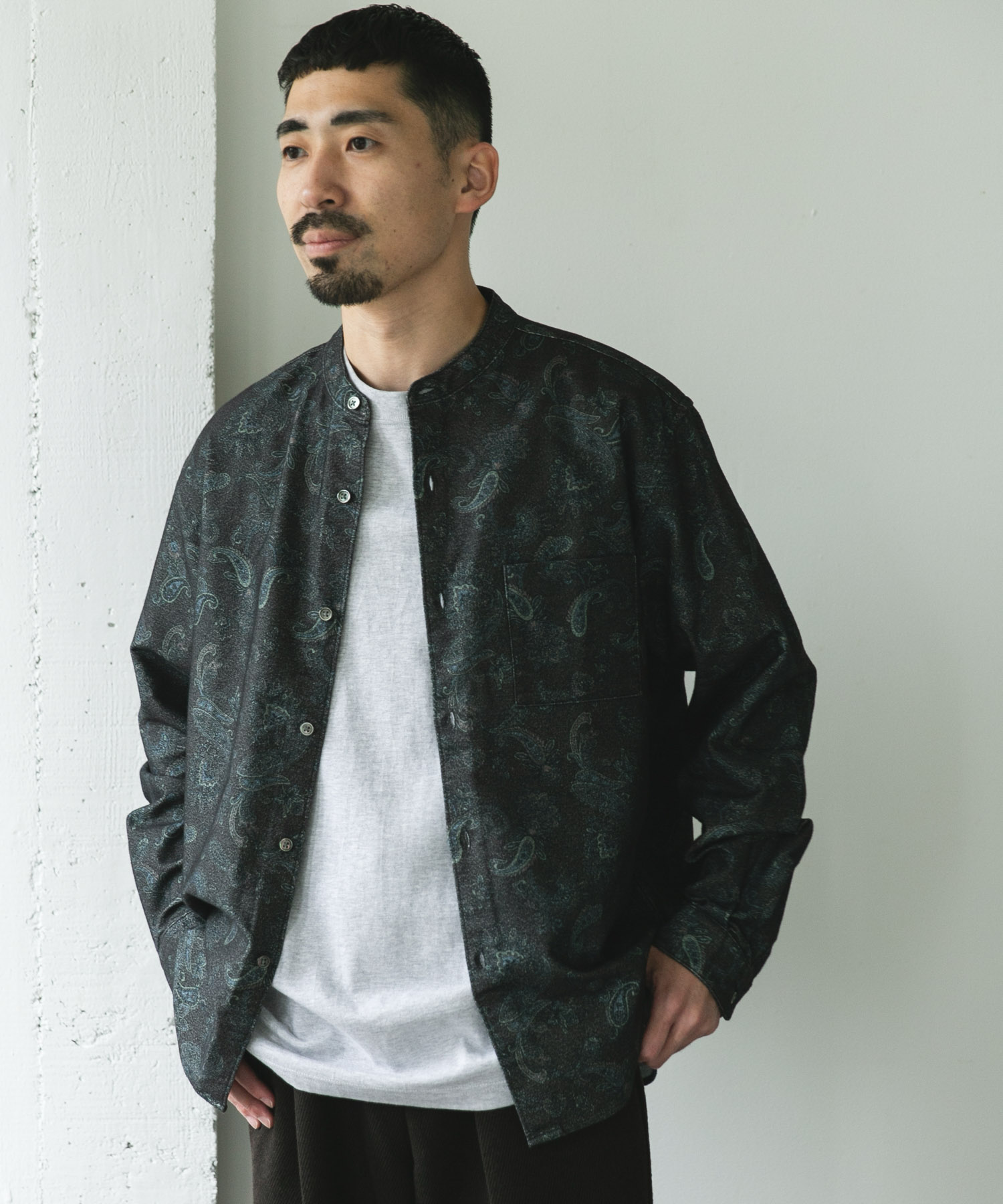 両面起毛ネルバンドカラーシャツ PAISLEY M