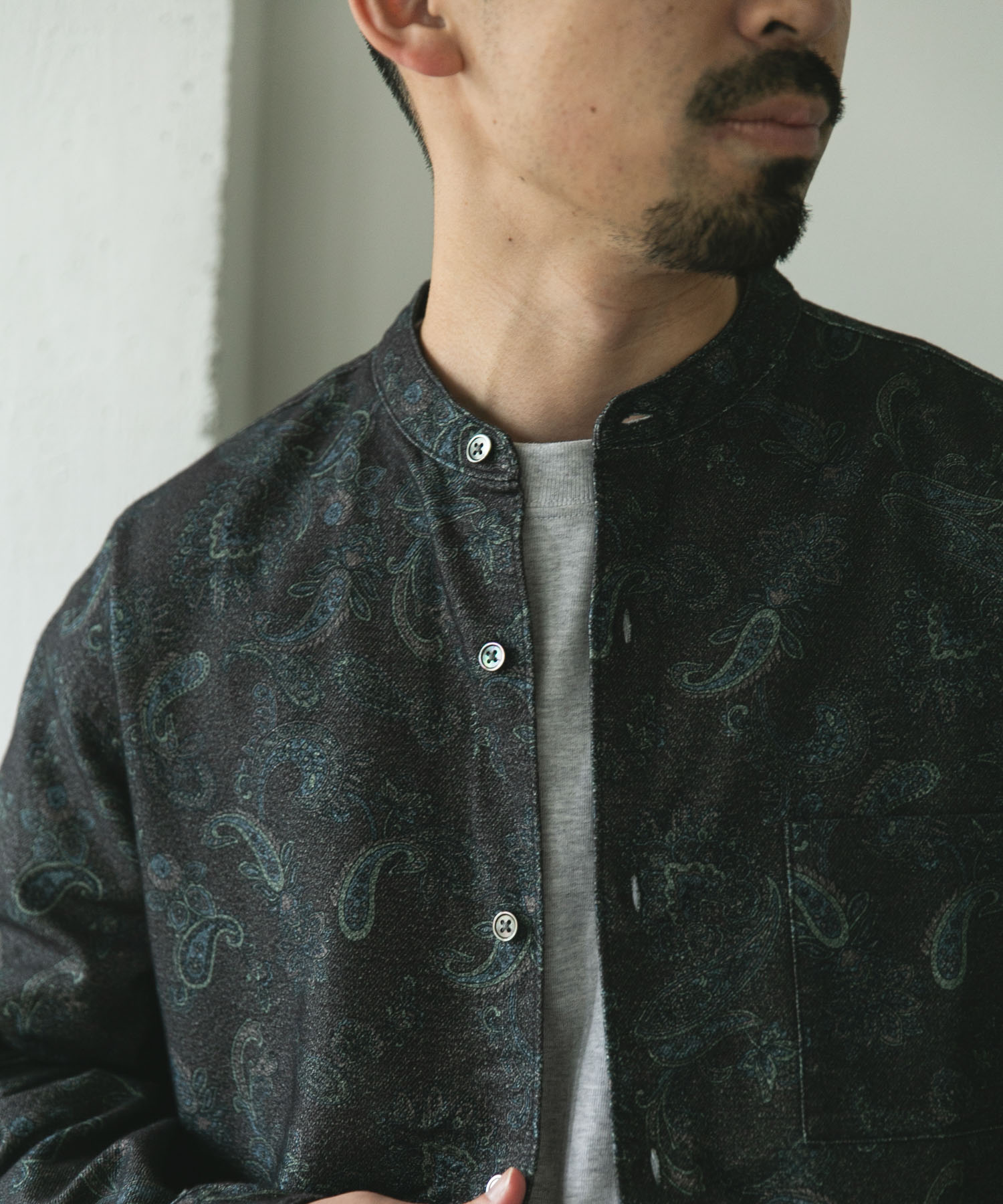 両面起毛ネルバンドカラーシャツ PAISLEY M