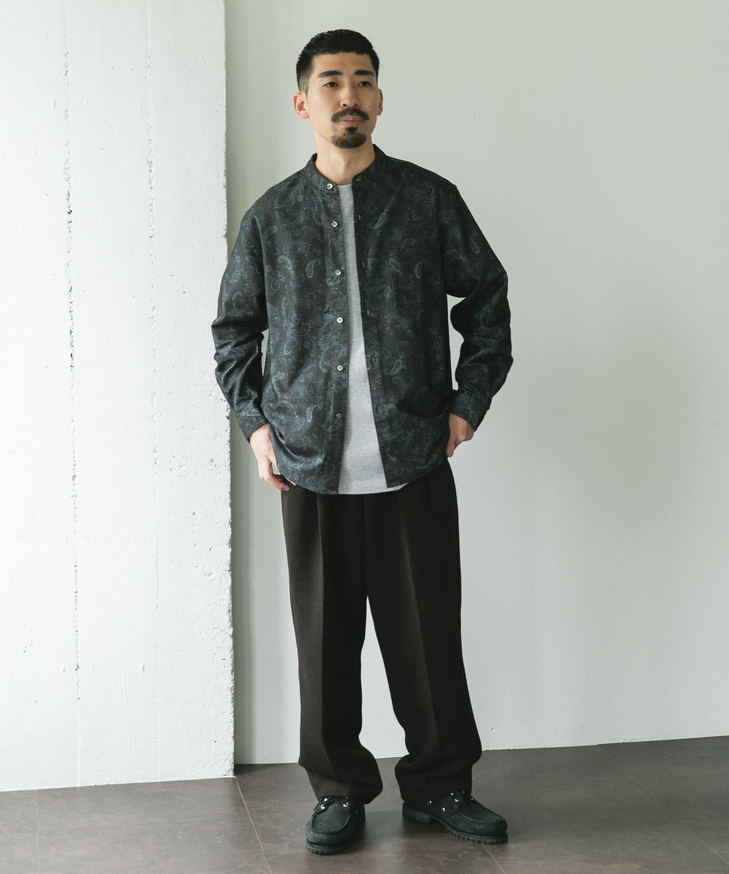 両面起毛ネルバンドカラーシャツ PAISLEY M