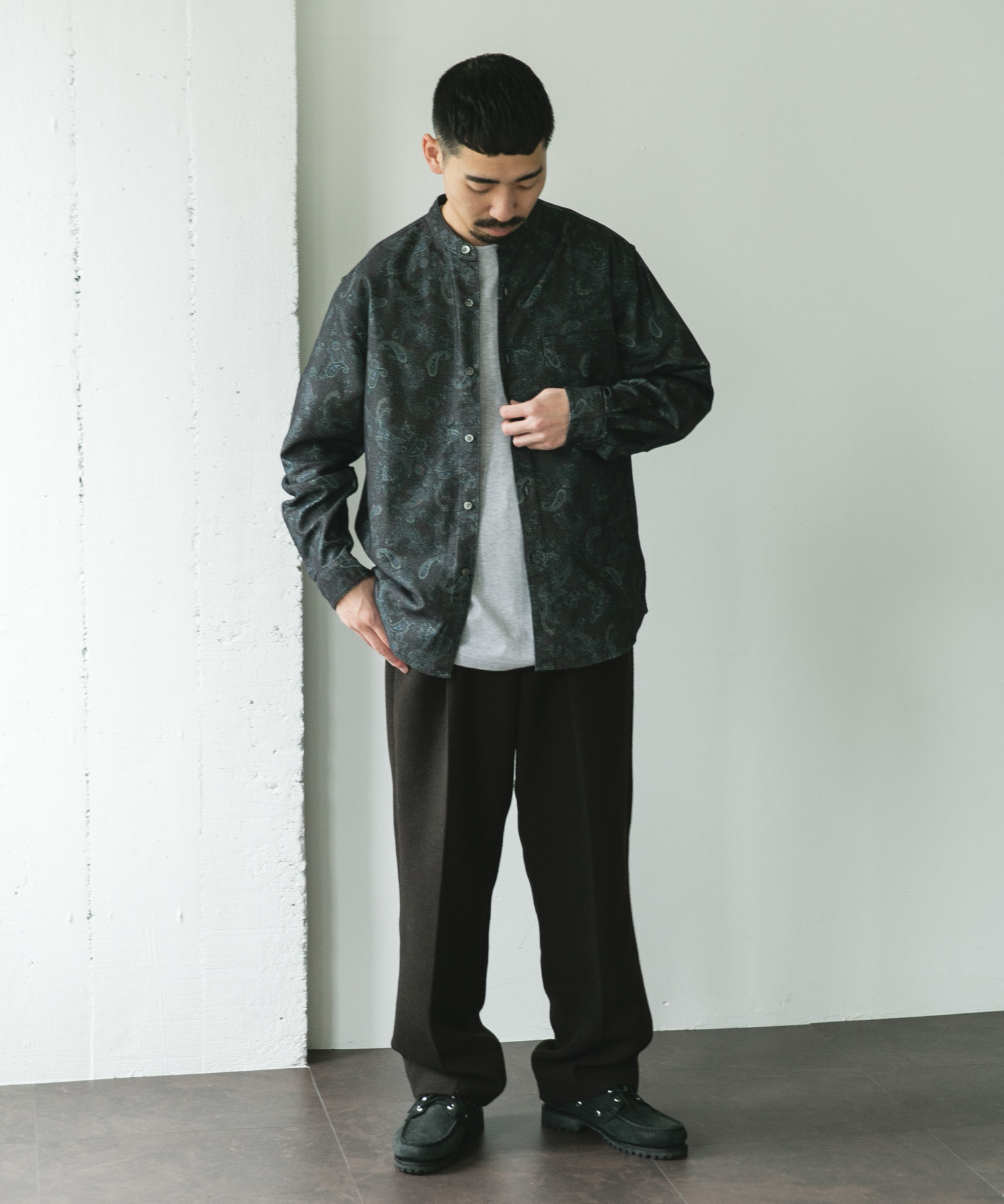 両面起毛ネルバンドカラーシャツ PAISLEY M