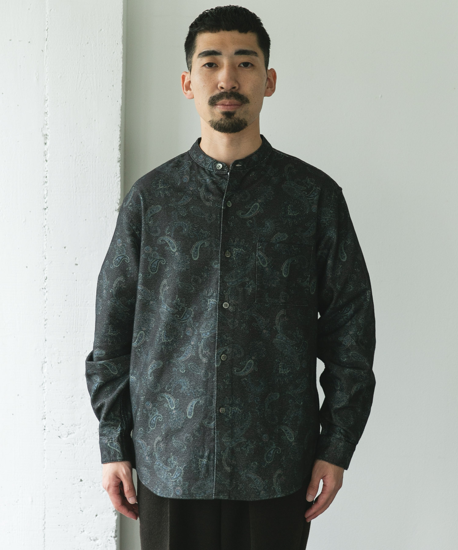 両面起毛ネルバンドカラーシャツ PAISLEY M