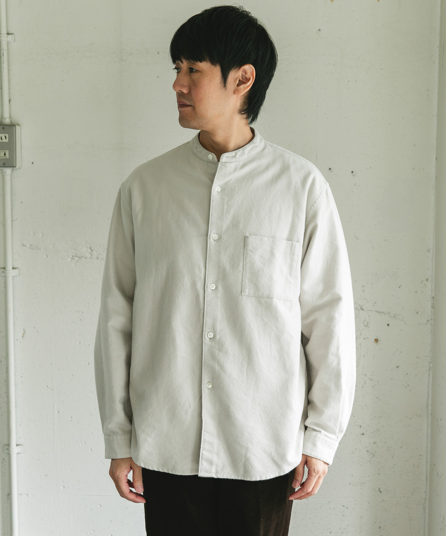 両面起毛ネルバンドカラーシャツ OFF M