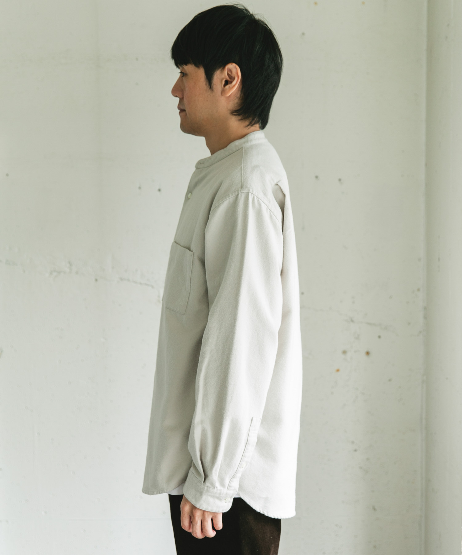 両面起毛ネルバンドカラーシャツ OFF M