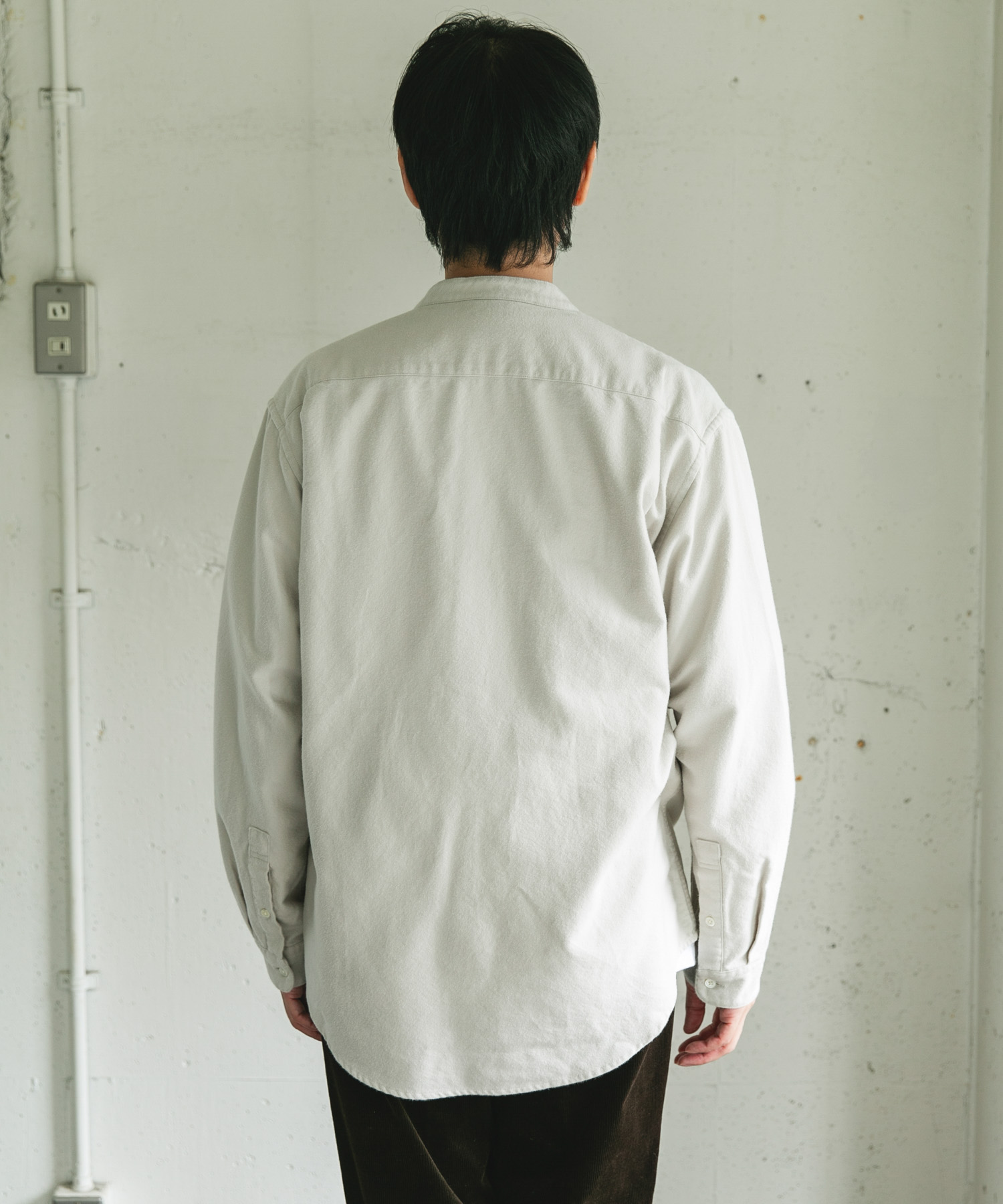 両面起毛ネルバンドカラーシャツ OFF M