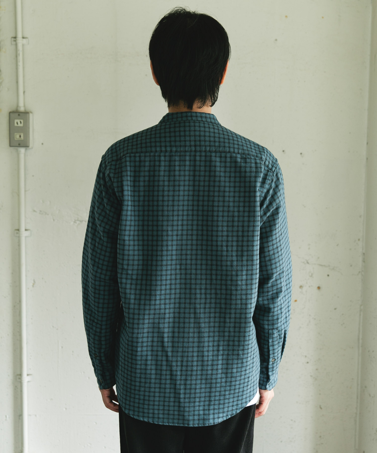 両面起毛ネルバンドカラーシャツ CHECK M