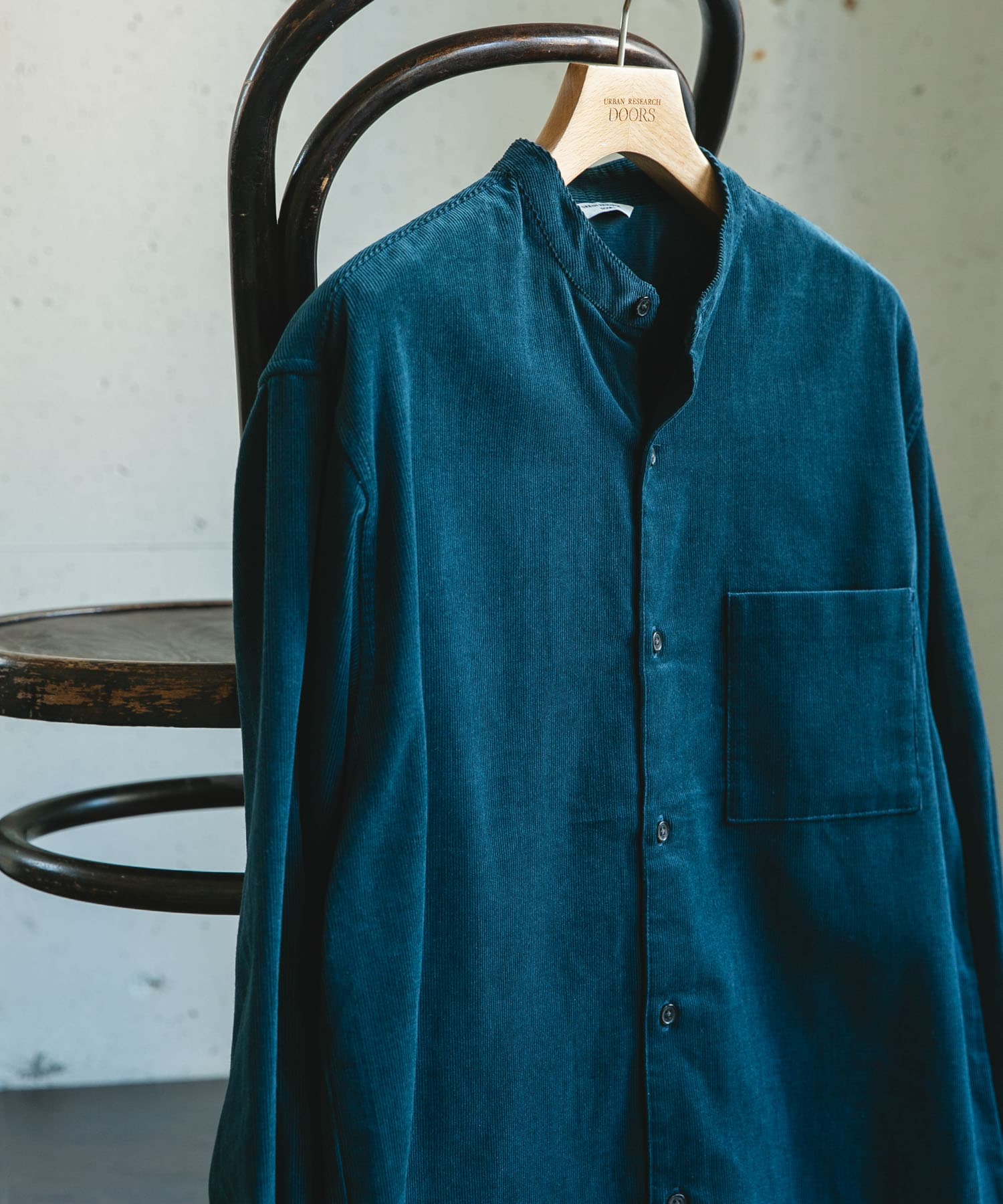 『UR TECH』コーデュロイバンドカラーシャツ BLUEGREEN M