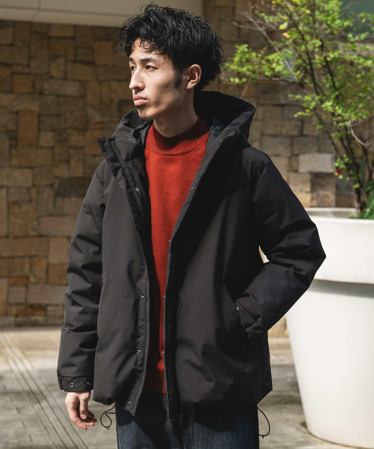 ウールブレンドラミネートダウンパーカー