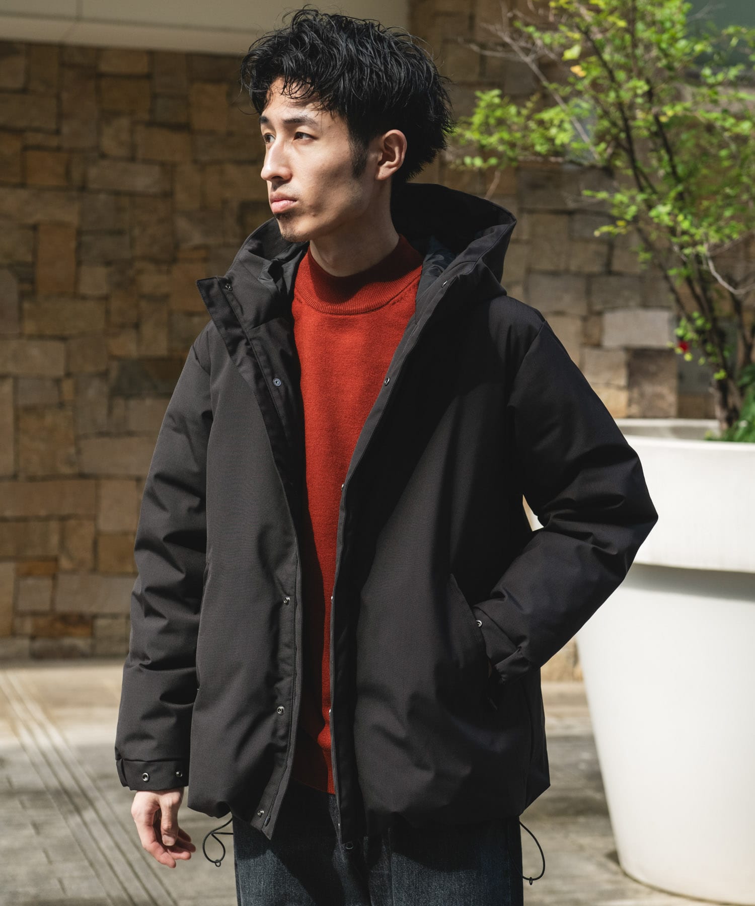 ウールブレンドラミネートダウンパーカー