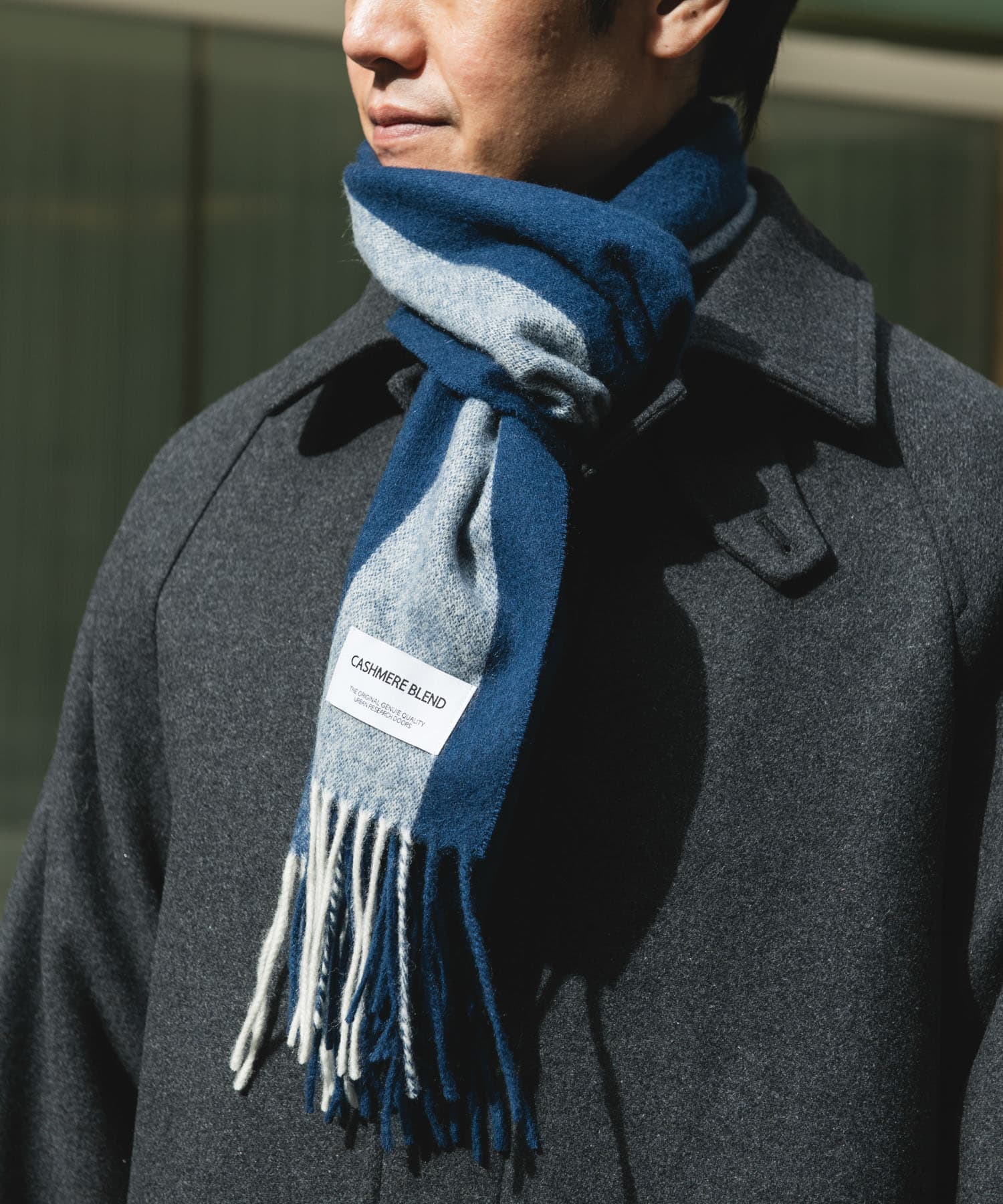 カシミヤブレンドストライプマフラー BLUE -