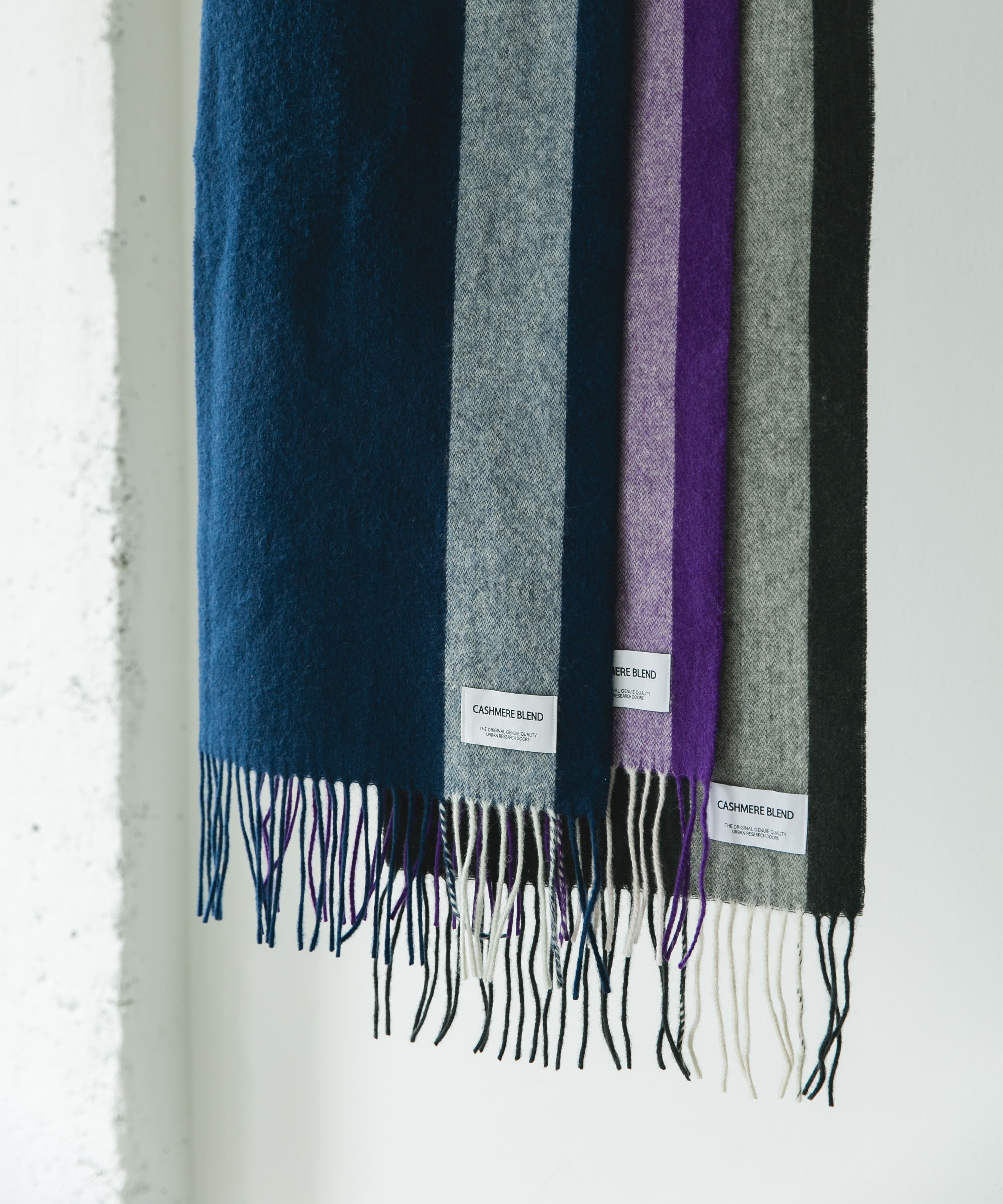 カシミヤブレンドストライプマフラー PURPLE -