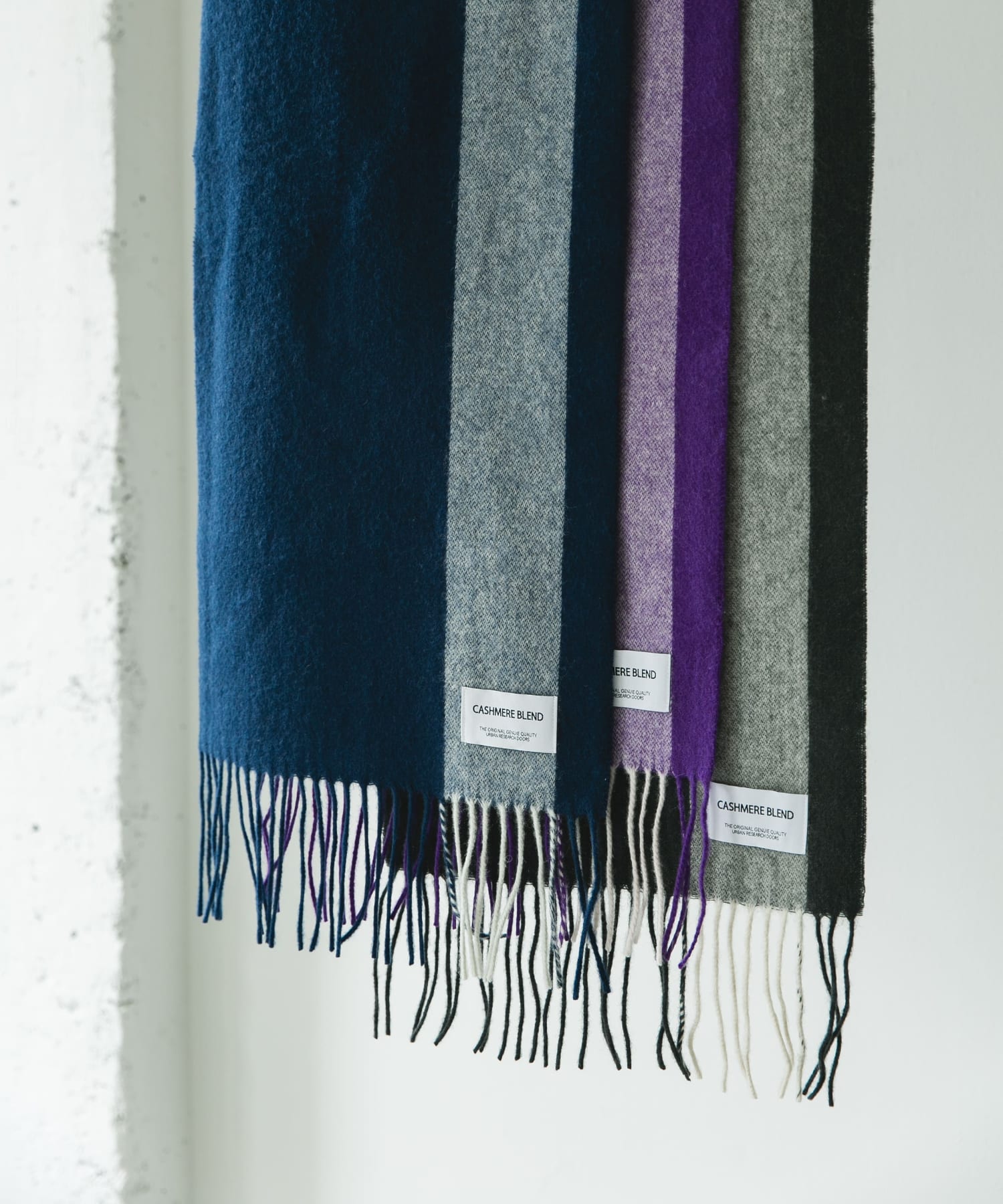 カシミヤブレンドストライプマフラー PURPLE -