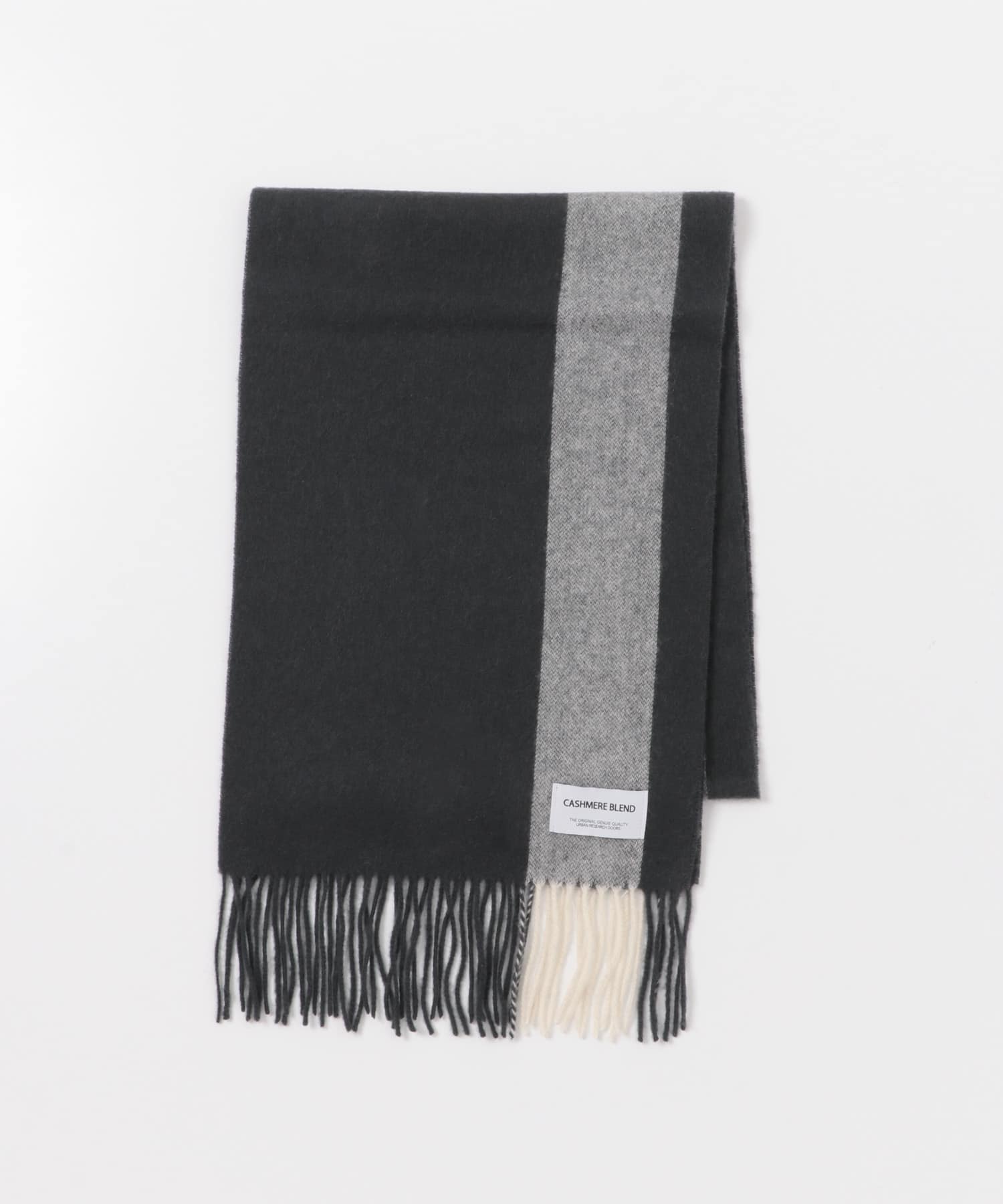 カシミヤブレンドストライプマフラー(- CHARCOAL): ファッション雑貨