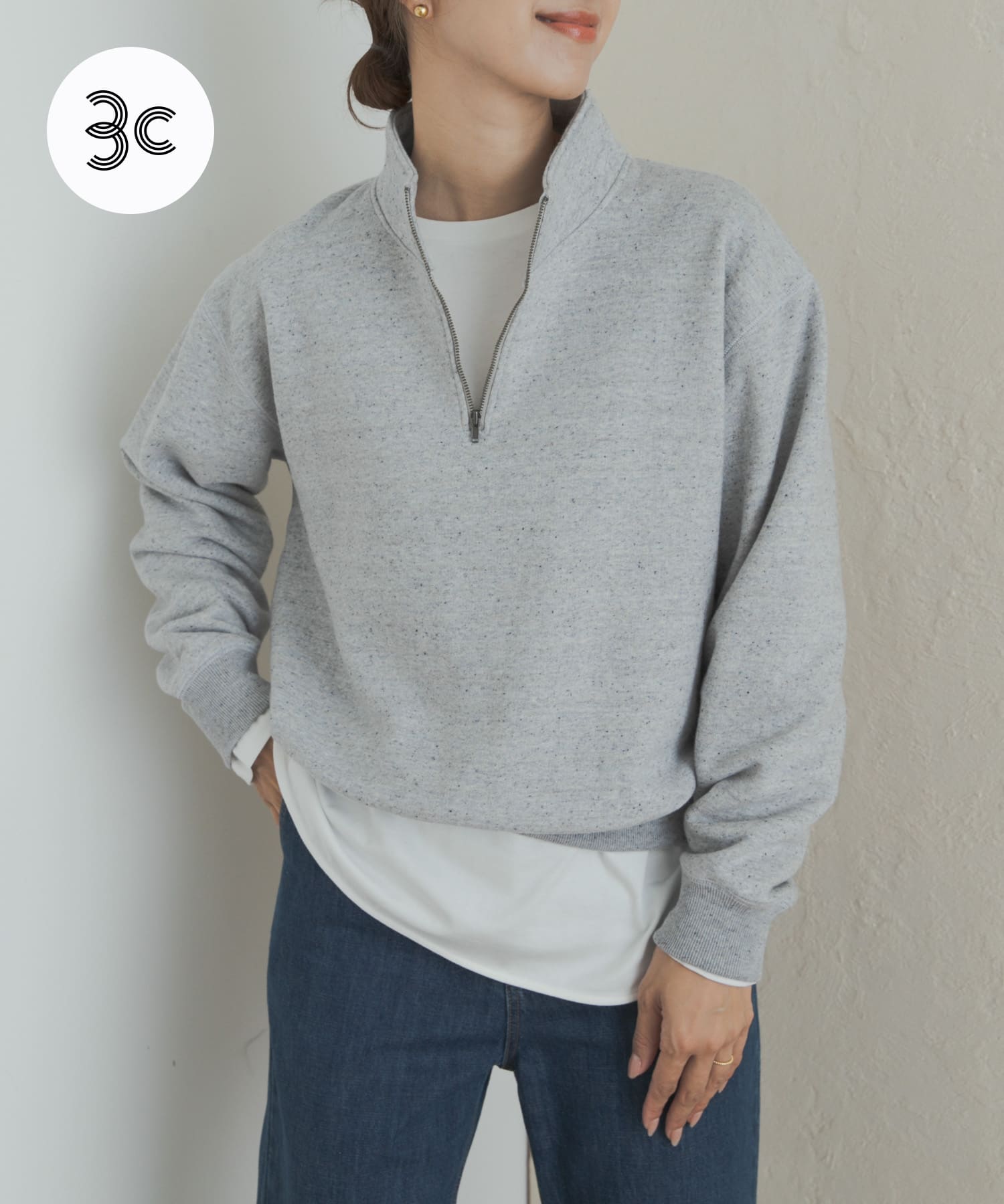 commpost　反毛裏毛ハーフジップスウェット