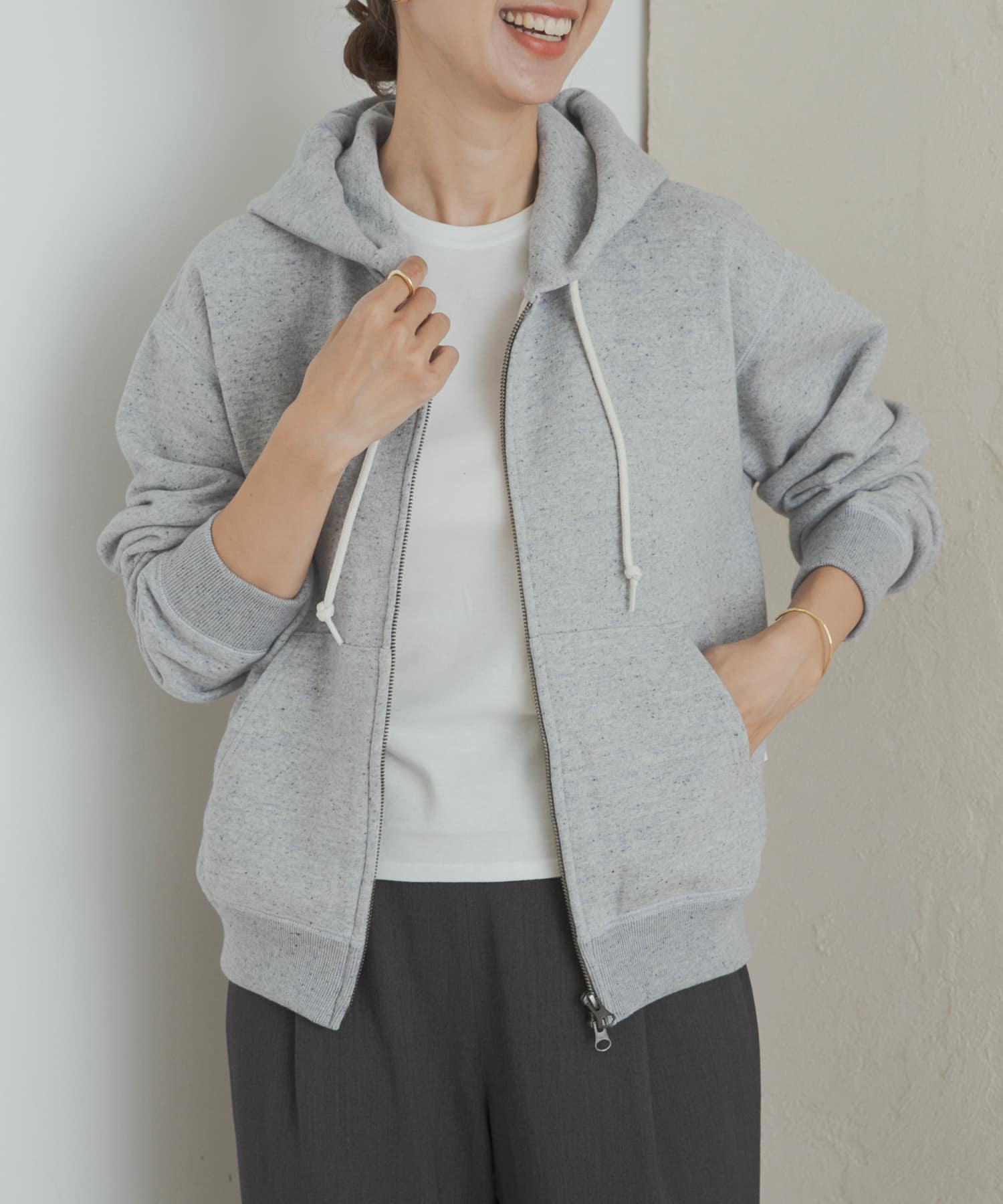 commpost　反毛裏毛ジップフーディ TOP GRAY S
