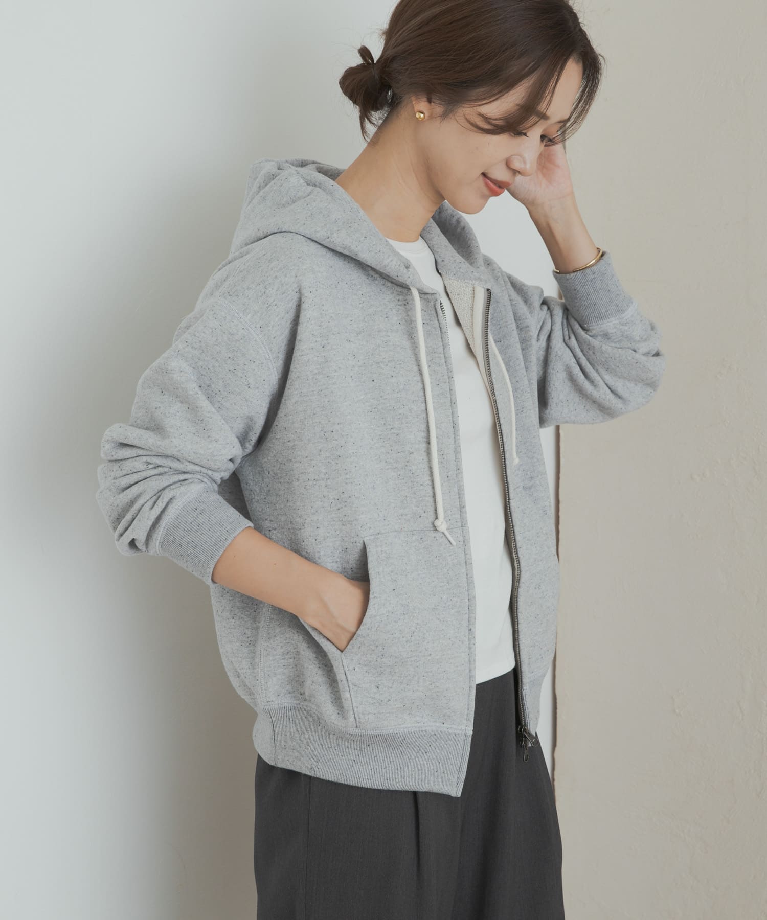 commpost　反毛裏毛ジップフーディ TOP GRAY S