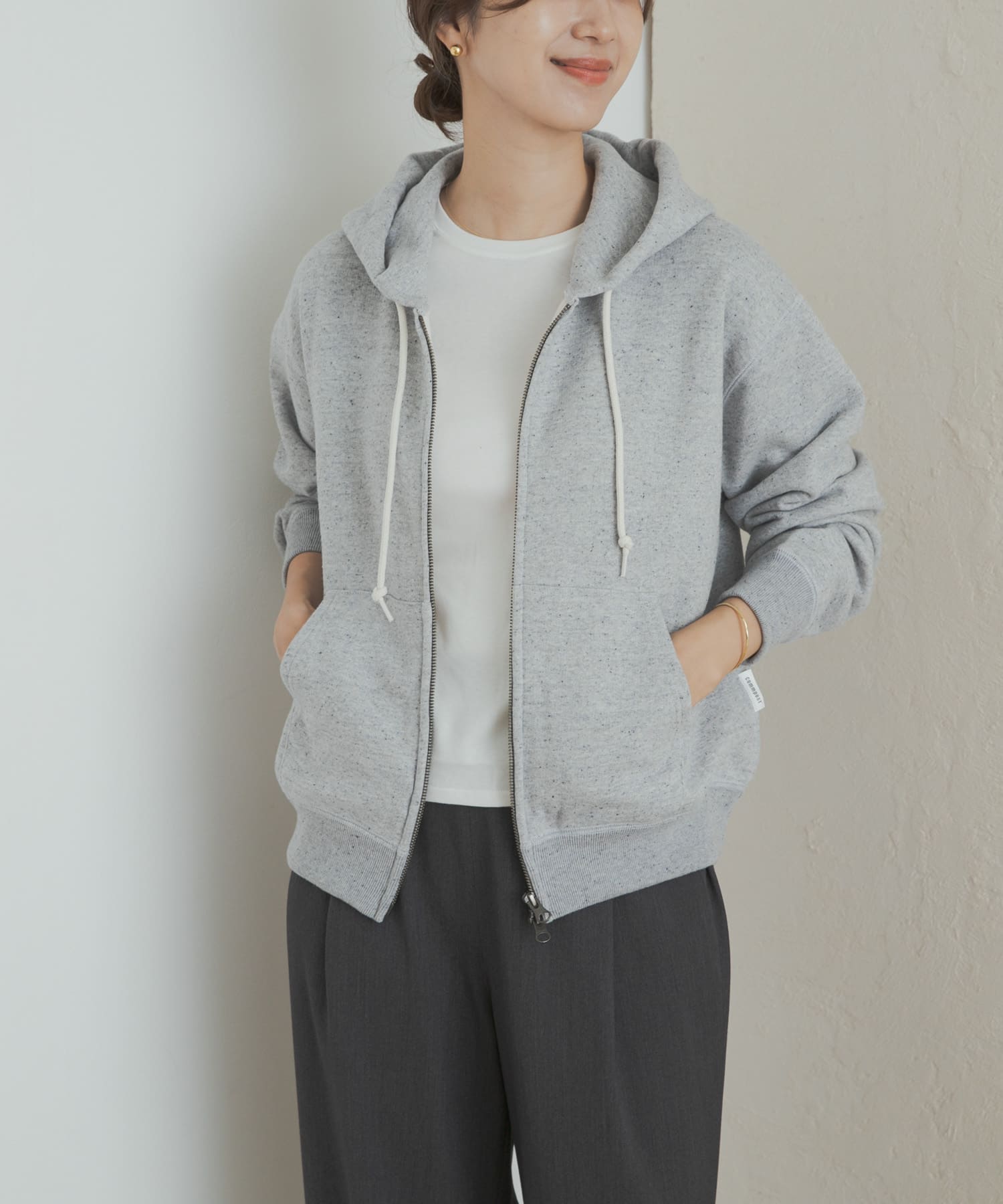 commpost　反毛裏毛ジップフーディ TOP GRAY S